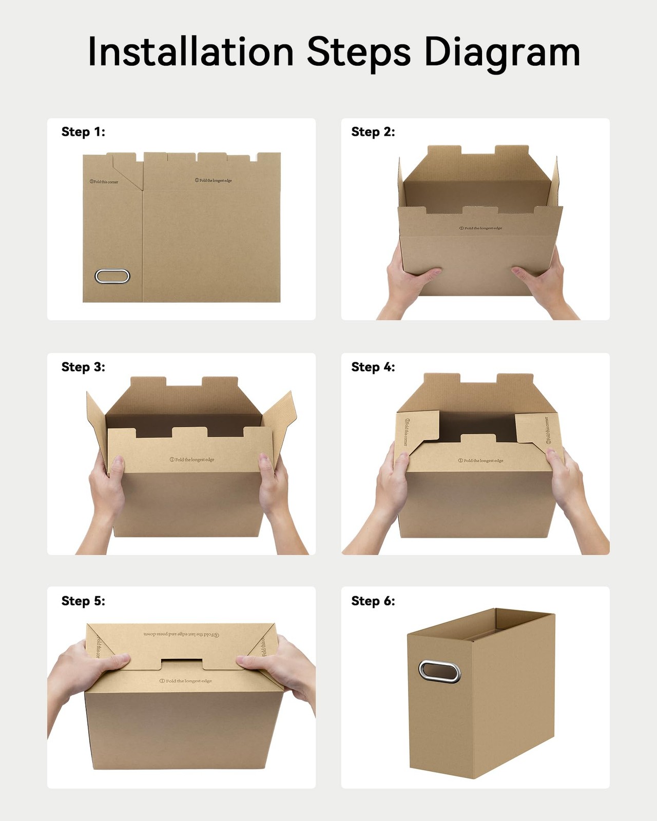 Portable Collapsible Cardboard File with Handle for Letter-Size