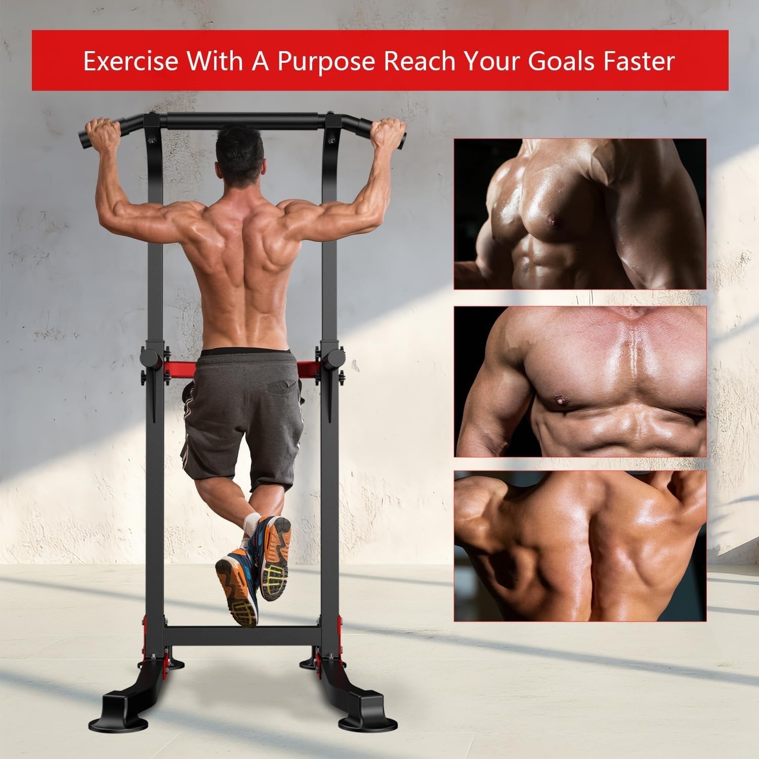 Pull Up Bar Dip Bar Squat Rack Workout Dip Station Height Adjustable Free