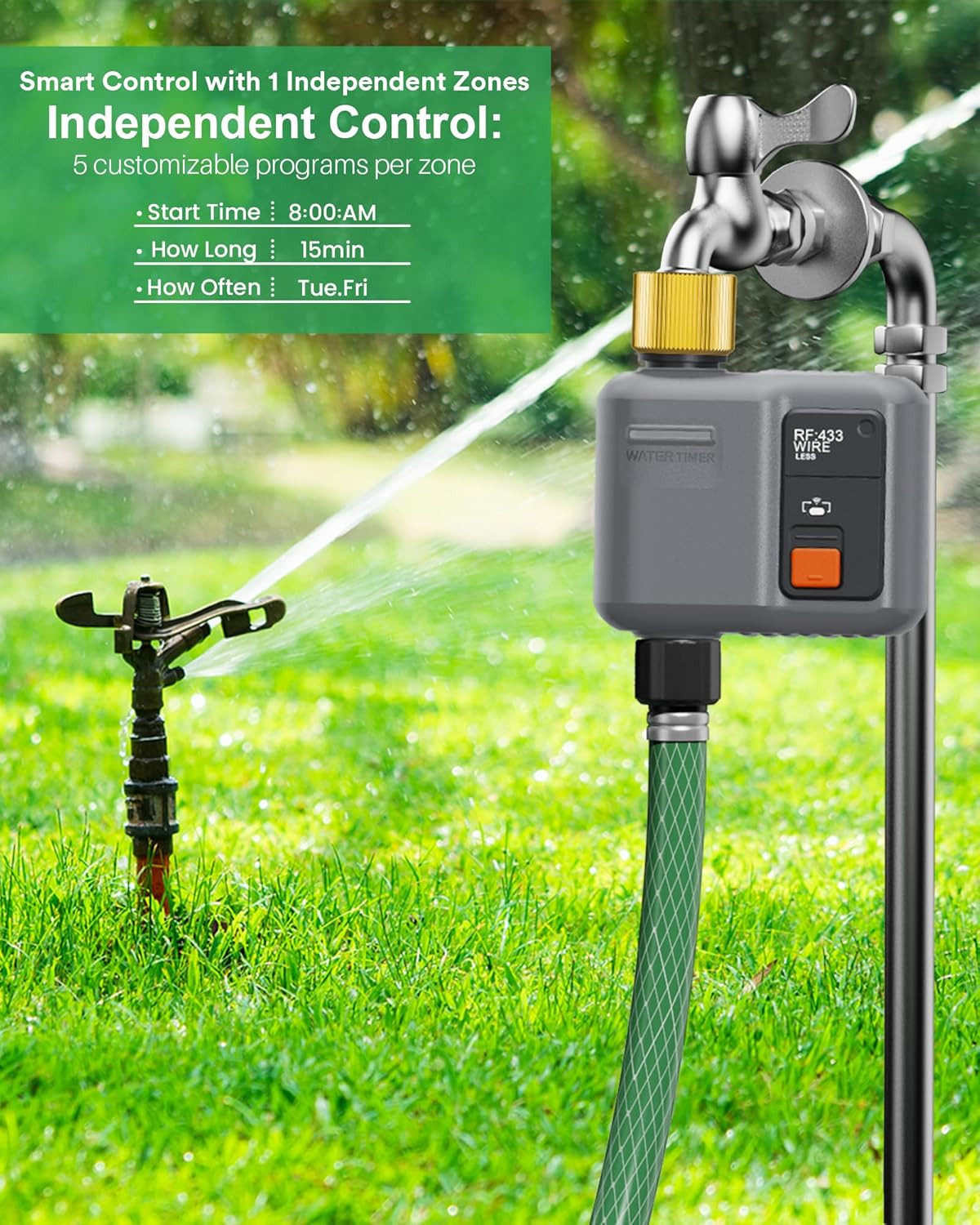 WiFi Water Timer for Garden Hose, WiFi Sprinkler Controller with 984ft RF Range,