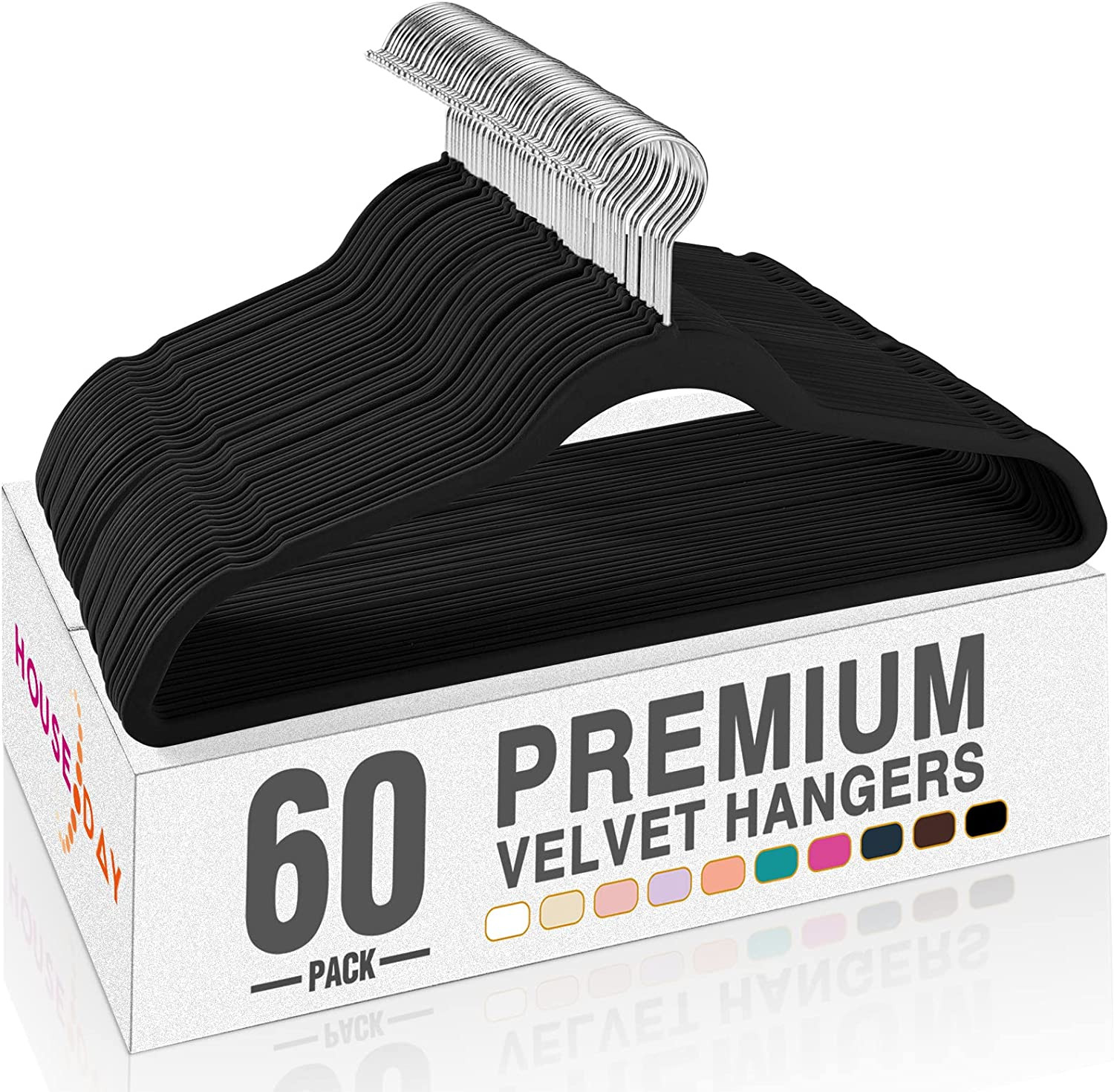 HOUSE DAY Black Velvet Hangers 60 Pack, Non Slip Clothes Felt Hanger Heavy Duty