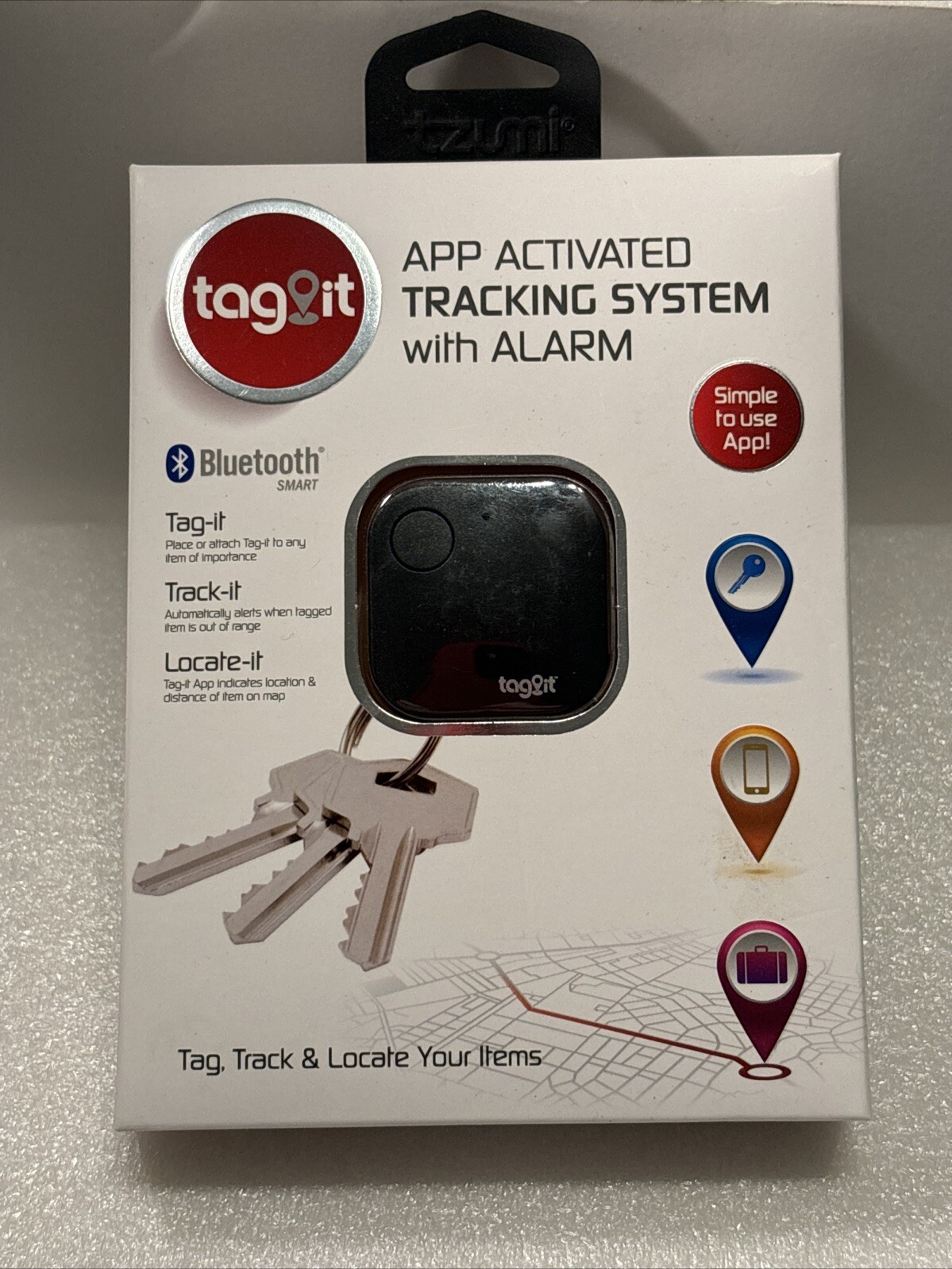 Tzumi Tag It APP Activated Tracking System With Alarm Locator Tracker Bluetooth