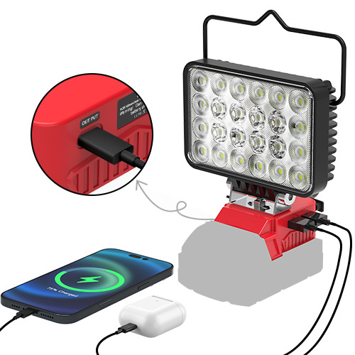 72W LED Work Light Compatible with Milwaukee 18V Battery 7200LM Flashlight USB
