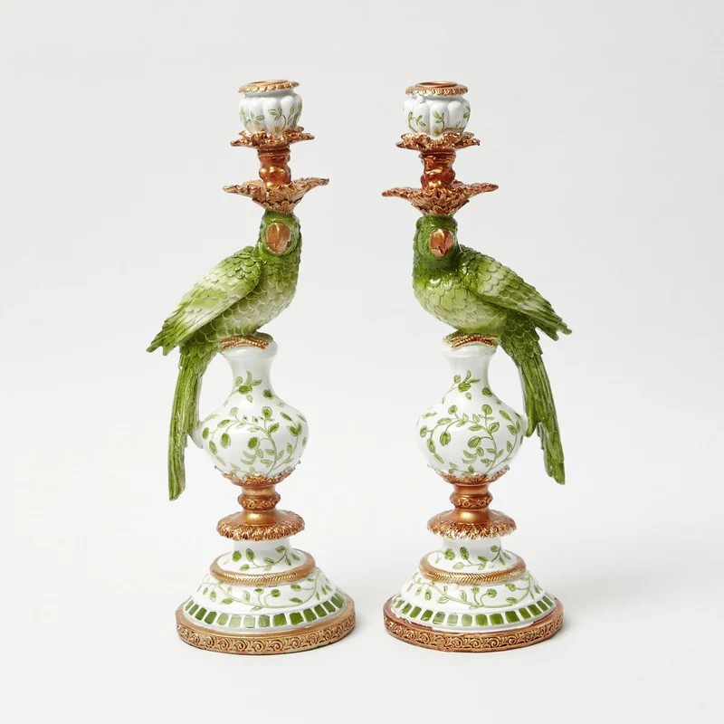 (BIG PAIR) Green Parrot Candle Holders,