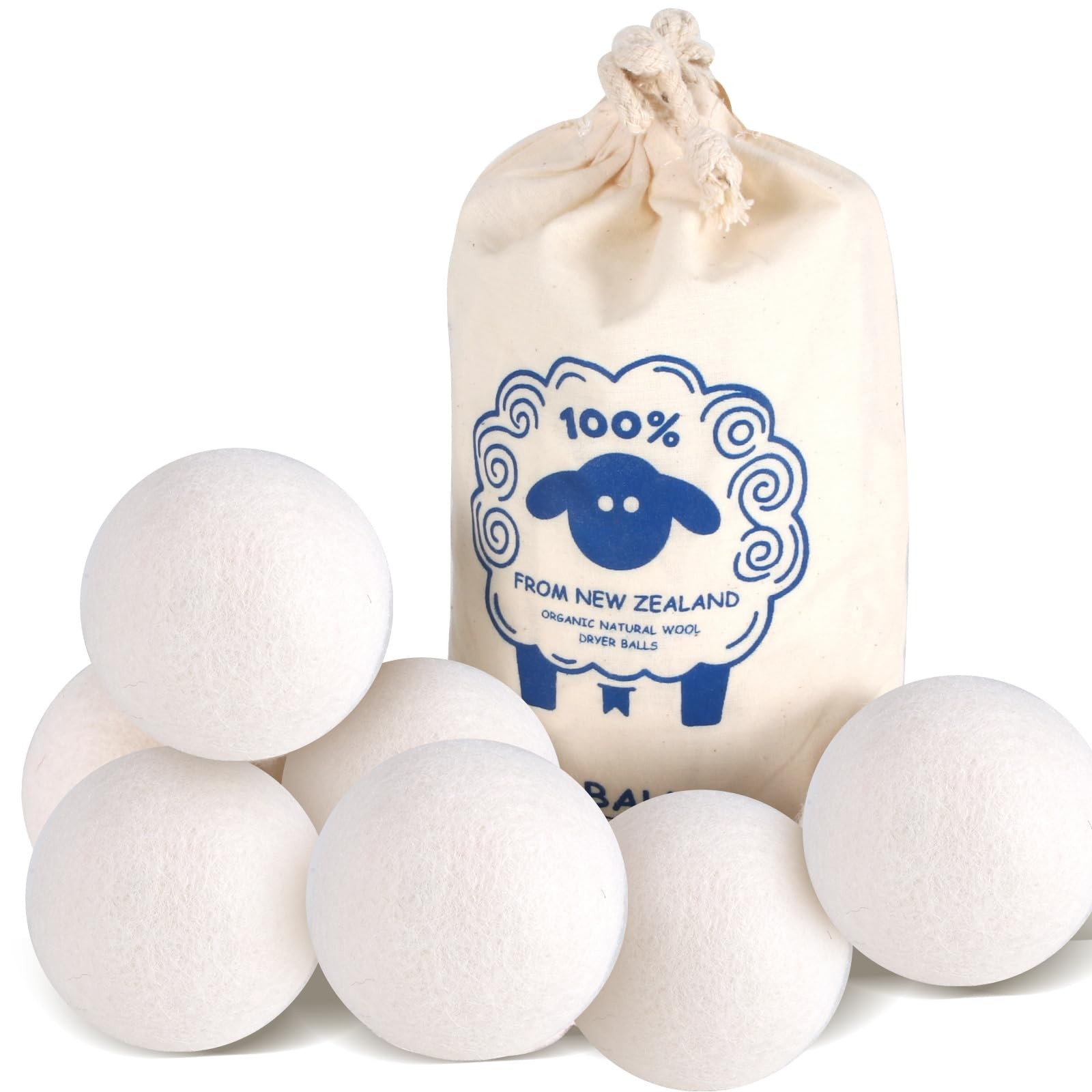 Wool Dryer Balls (2.4")6-Pack, Dryer Balls Laundry Reusable, Natural Fabric S...