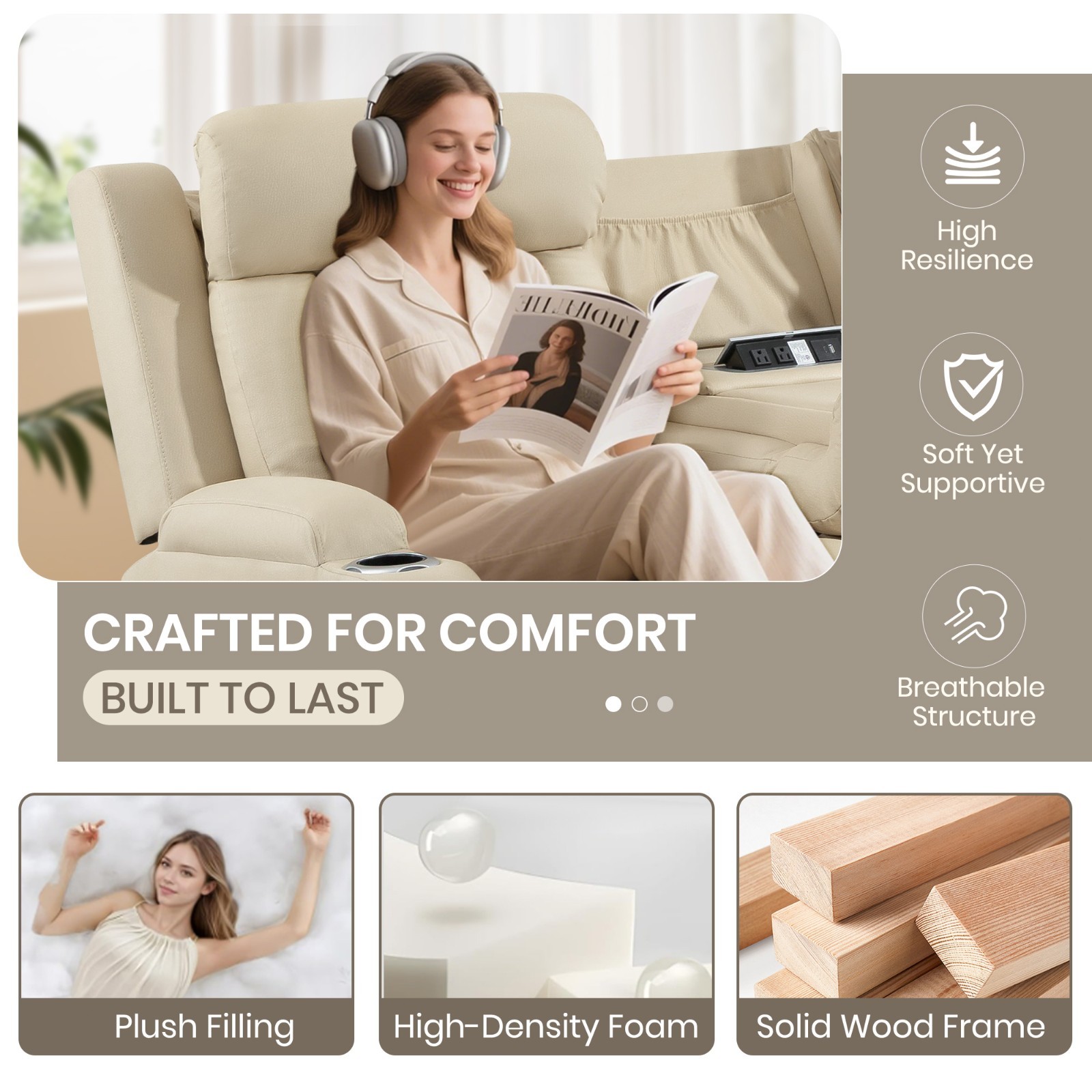 Power Loveseat Recliner Sofa, Wall Hugger Couch with Adjustable Headrest, Type-C