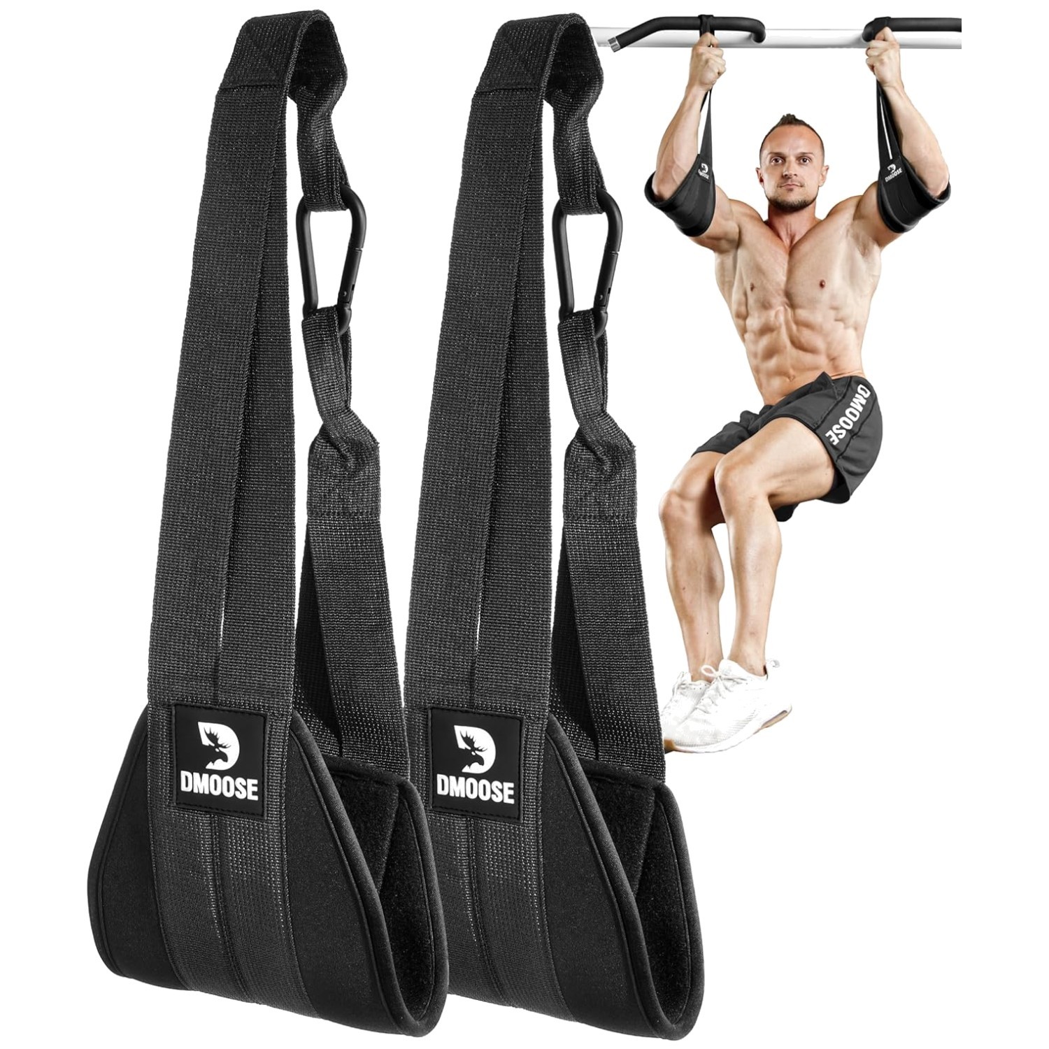 Padded Ab Straps for Pull Up Bar - Steel Carabiners