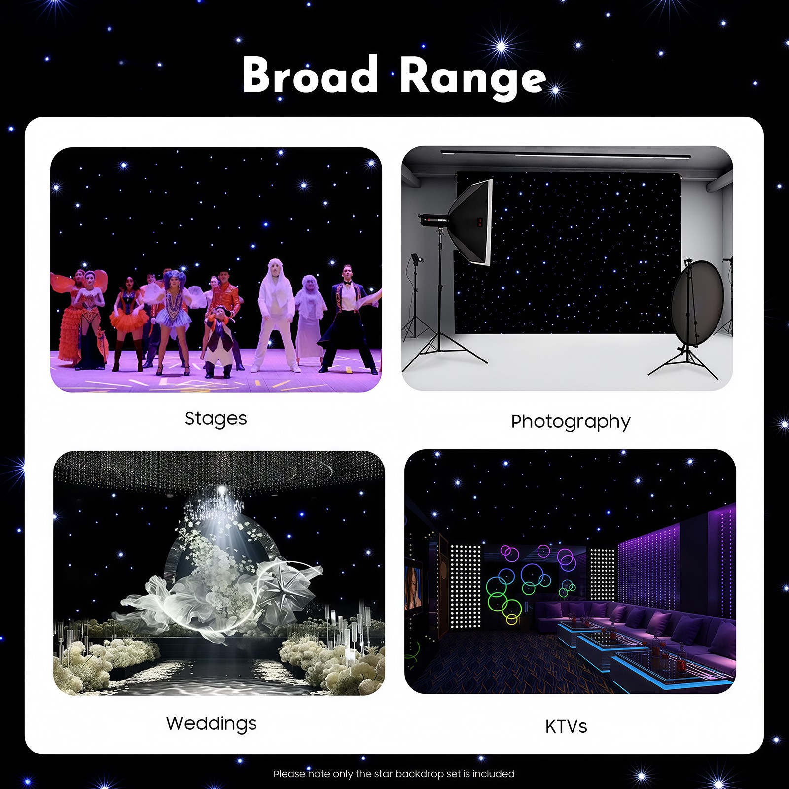 LED Star Light Curtain Backdrops with DMX Control Starry Sky Cloth Background US