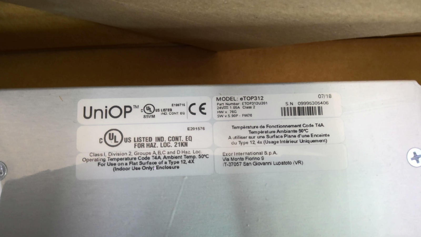 UniOP eTOP312U201 Control Panel 24V 1.05A