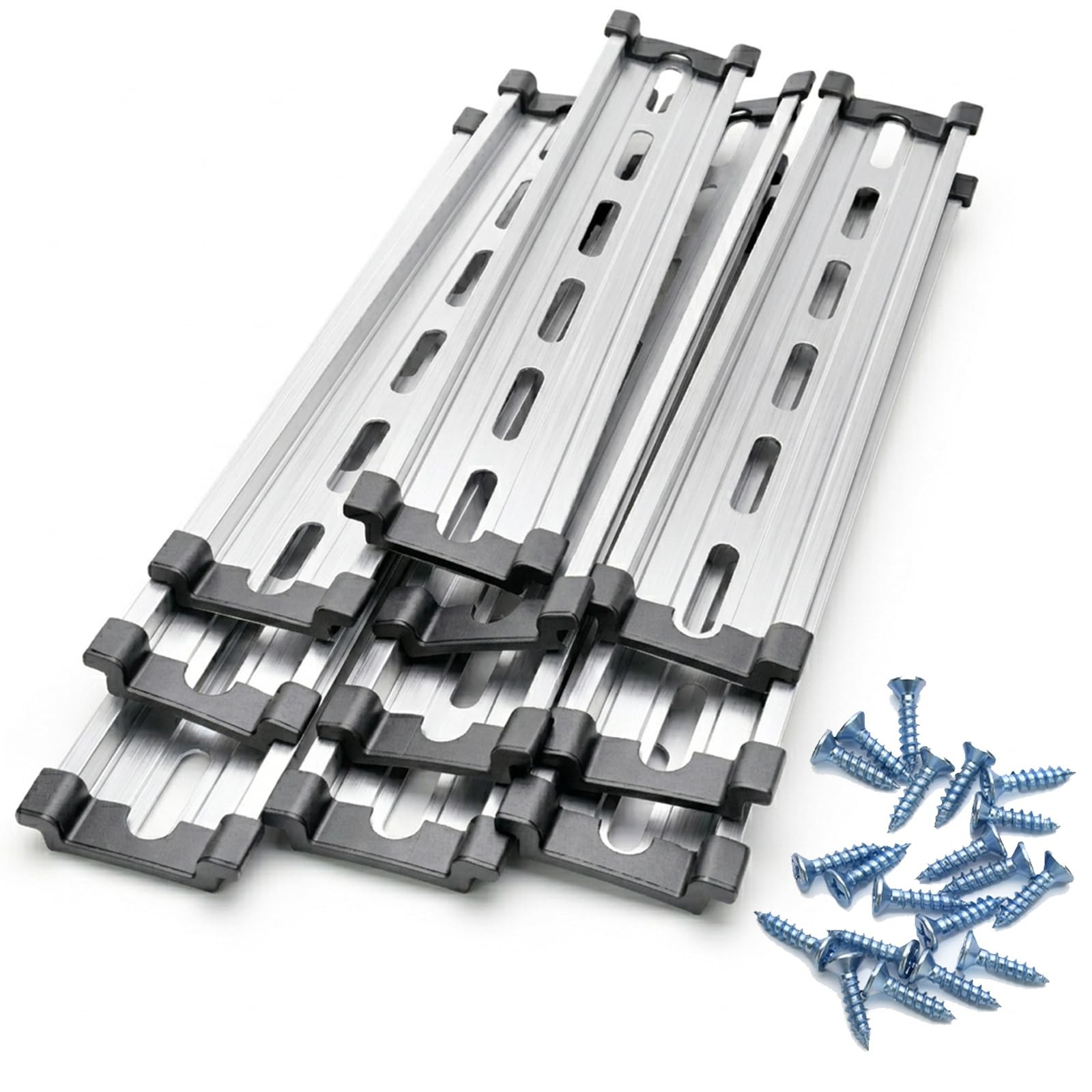 10 PCS 8 Inch DIN Rail Slotted Aluminum 35mm Wide 7.5mm High RoHS Compliant