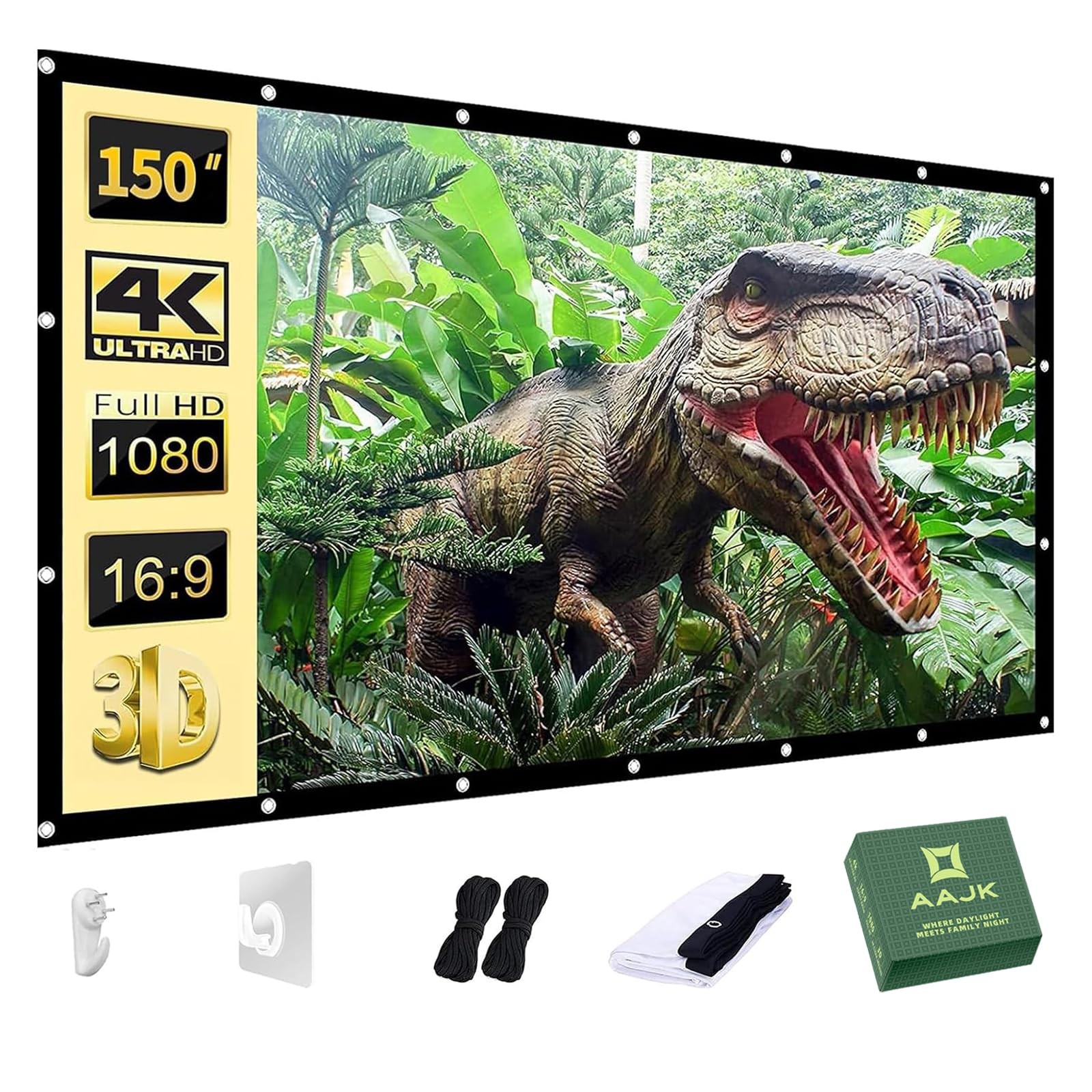150" Foldable Washable Projector Screen 16:9, Anti-Crease, Double-Sided Use