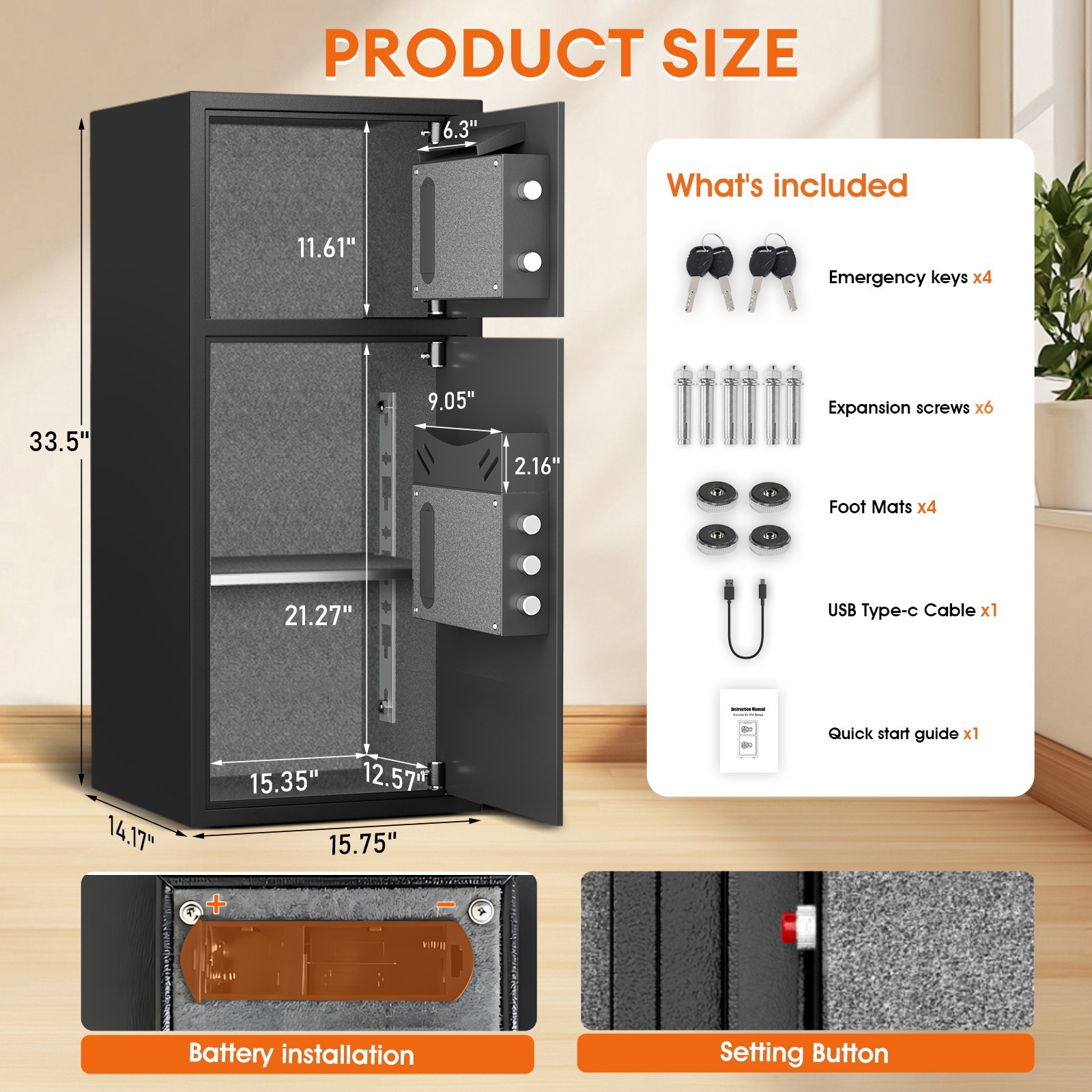 7.0 cub Heavy Duty Home Safe with Digital Lock, Deposit Slot & Dual Alarm