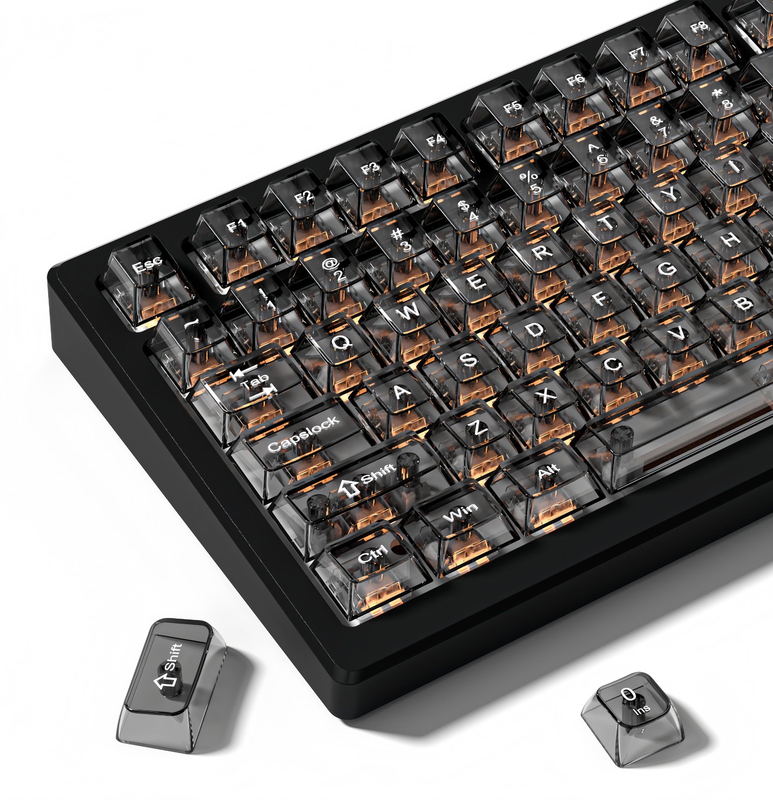 Black Clear Keyboard keycaps,Transparent keycaps 60 75 100 Percent,Crystal Je...