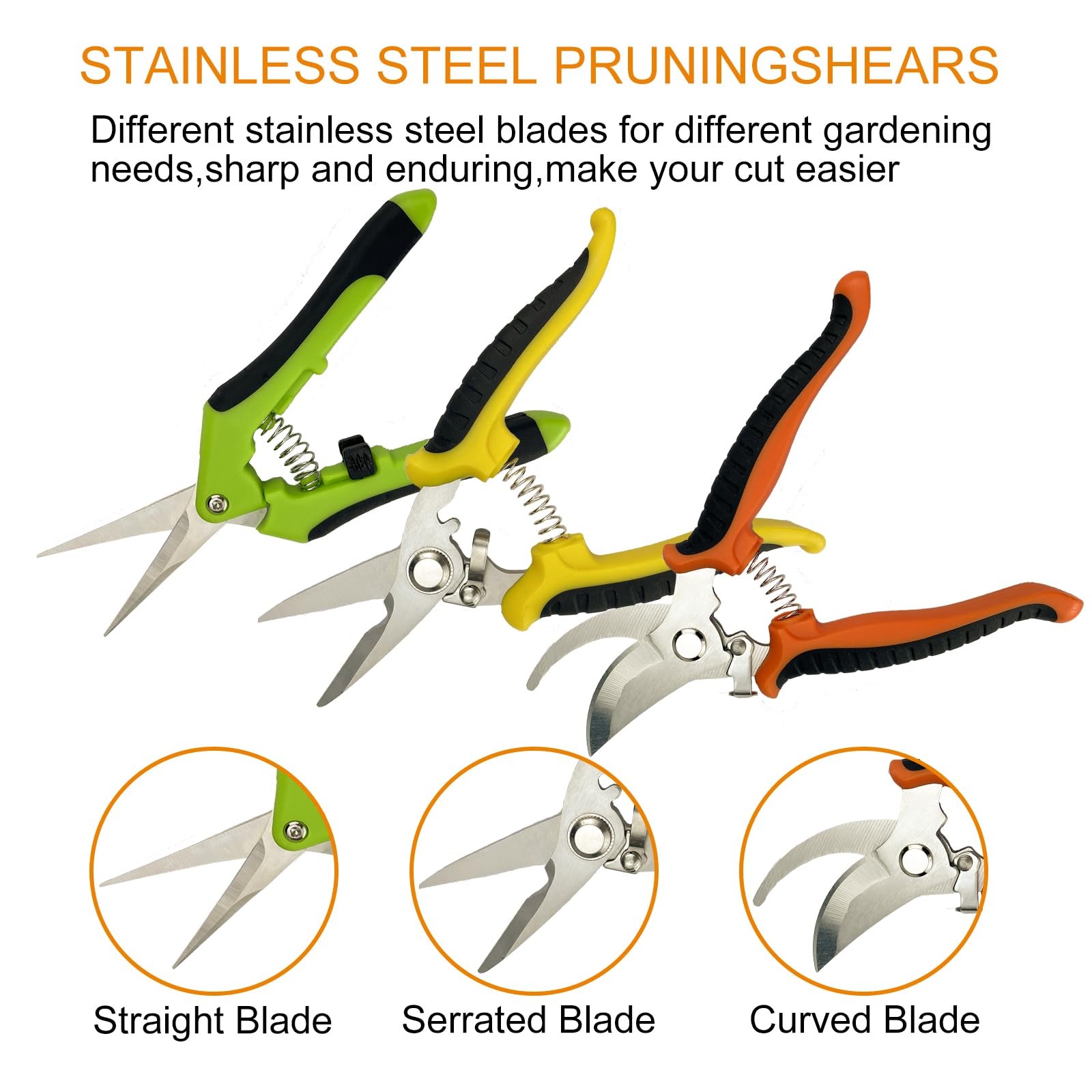 Pruning Shears, 4 Pack Garden Shears with Medium, Orange, Yellow, Green