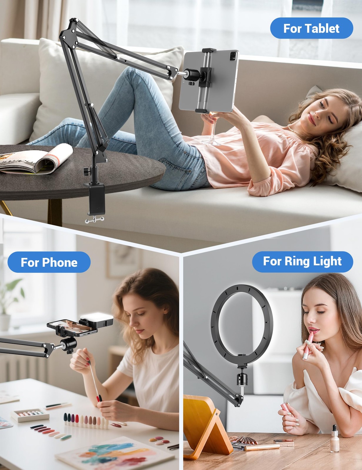 Evekea Overhead Camera Mount, Desk Mount with 360° Adjustable Black