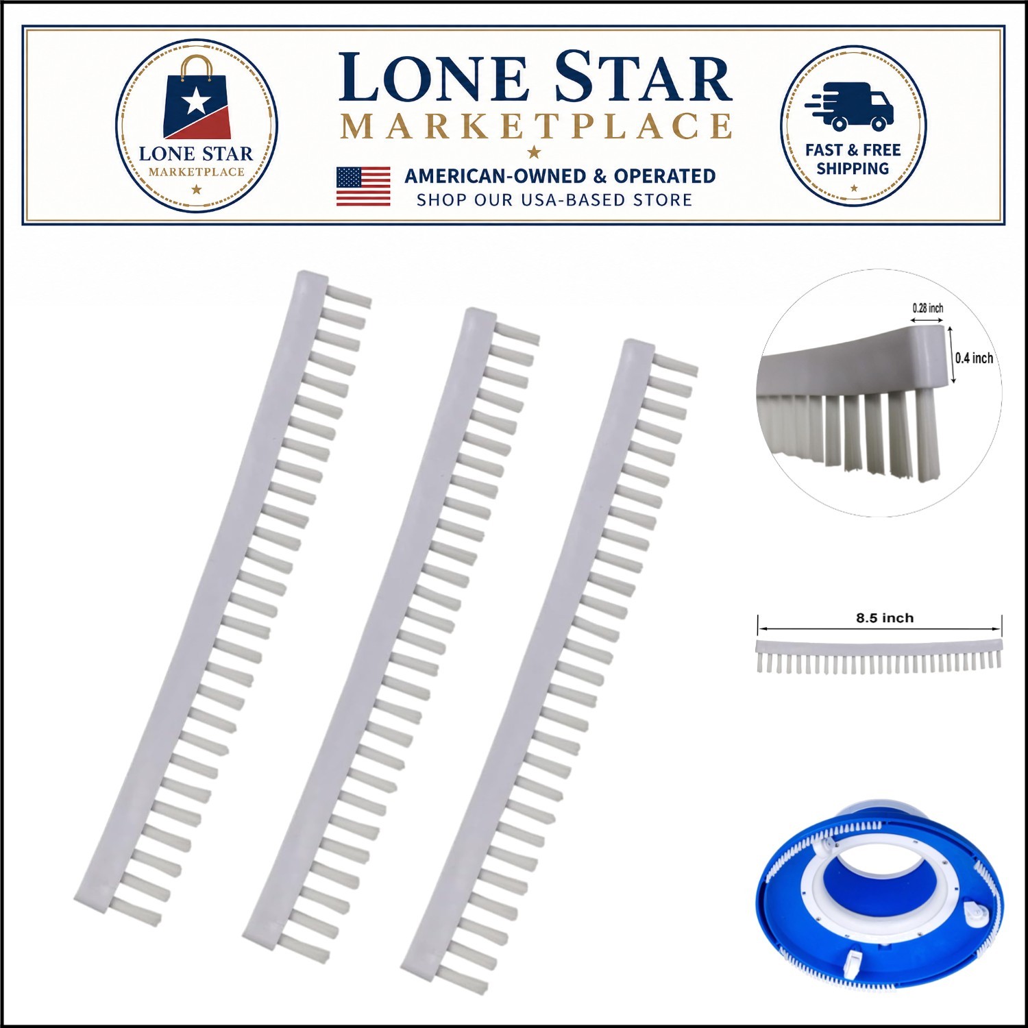 Medium Firmness Pool Leaf Bagger Brush Strips - 3 Count for Efficient Cleaning