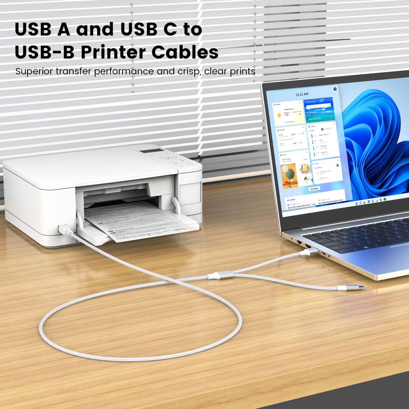 2in1 USB C to USB B Printer Cable 5FT/1.5M with USB Printer Cable USB A-Male ...