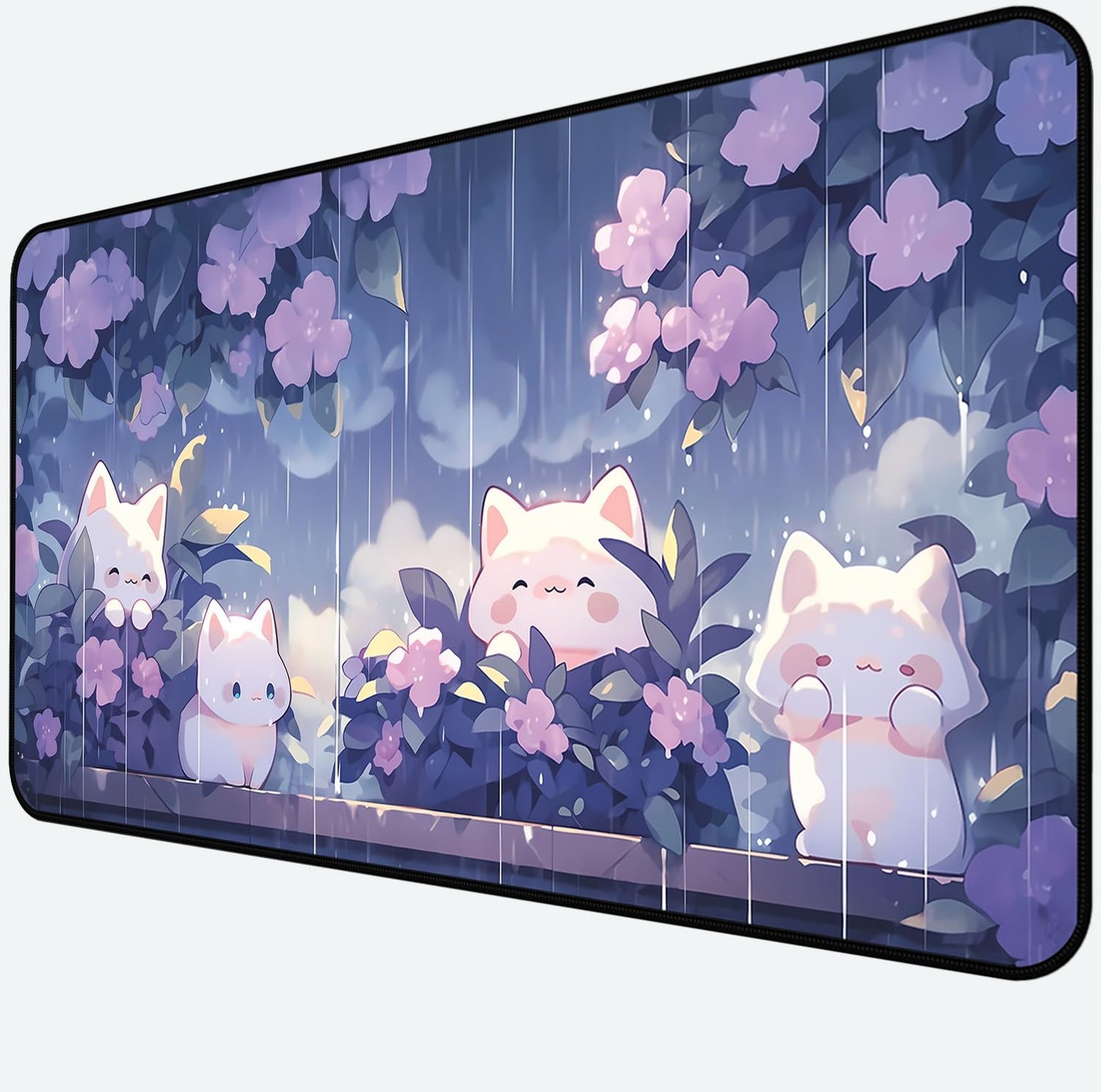 Cute Anime Office Desk Pad, White Cat Rain Keyboard and Mouse Pad XXL, Large ...