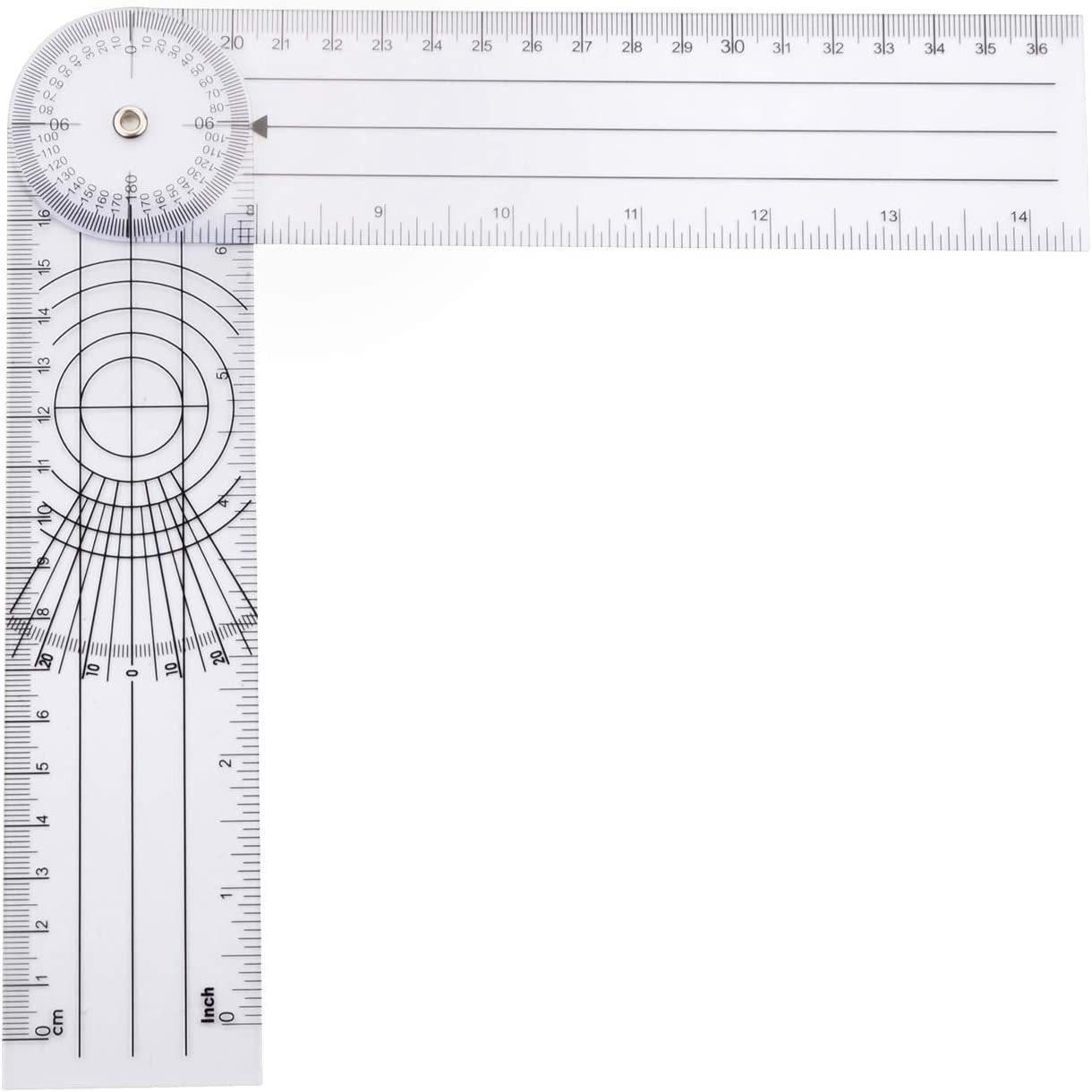 Clear Plastic Goniometer Can Rotate 360 Degree 7'' Arms | Quick Angle Protractor