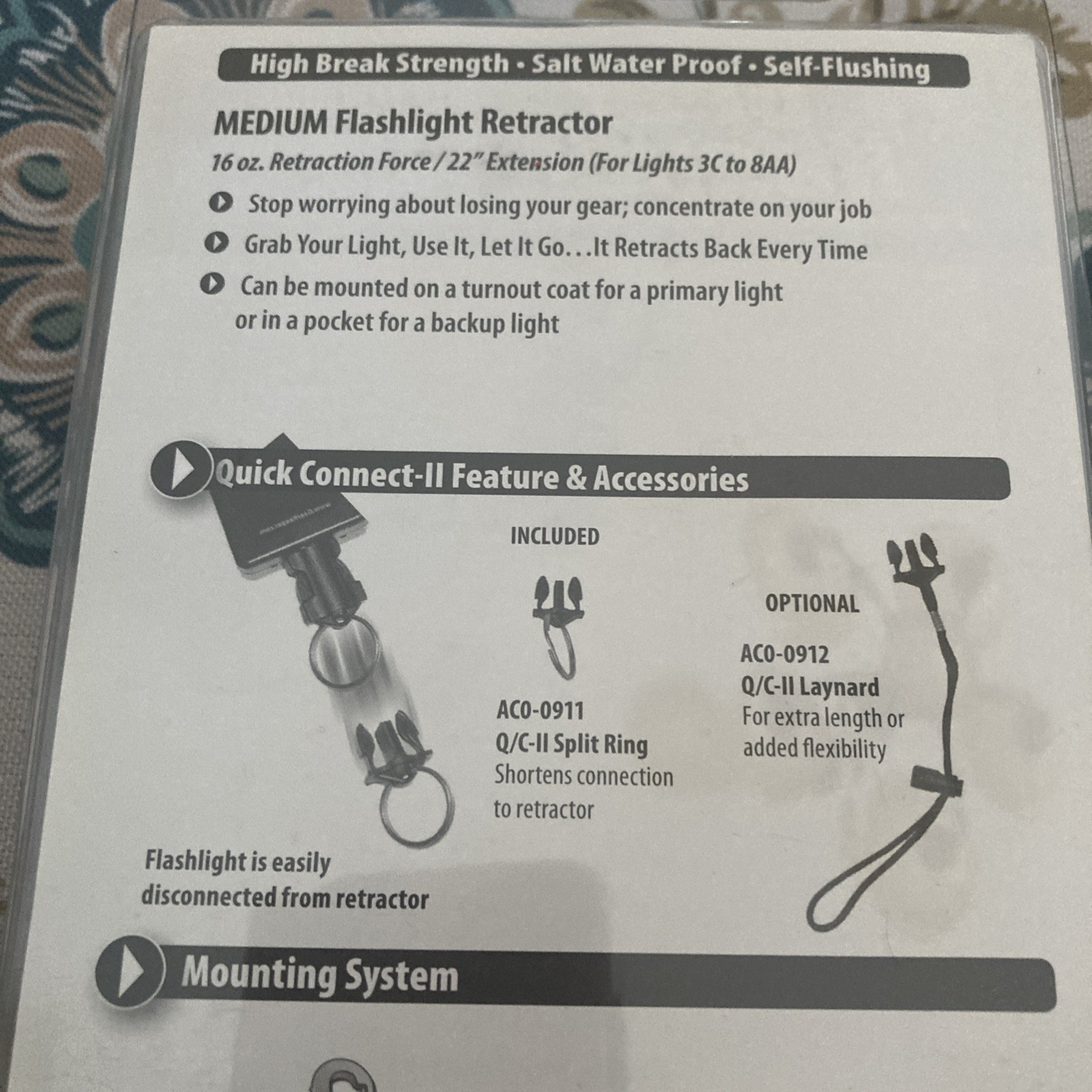 Gear Keeper Medium Fire Rescue Flashlight Retractor 3C-8AA