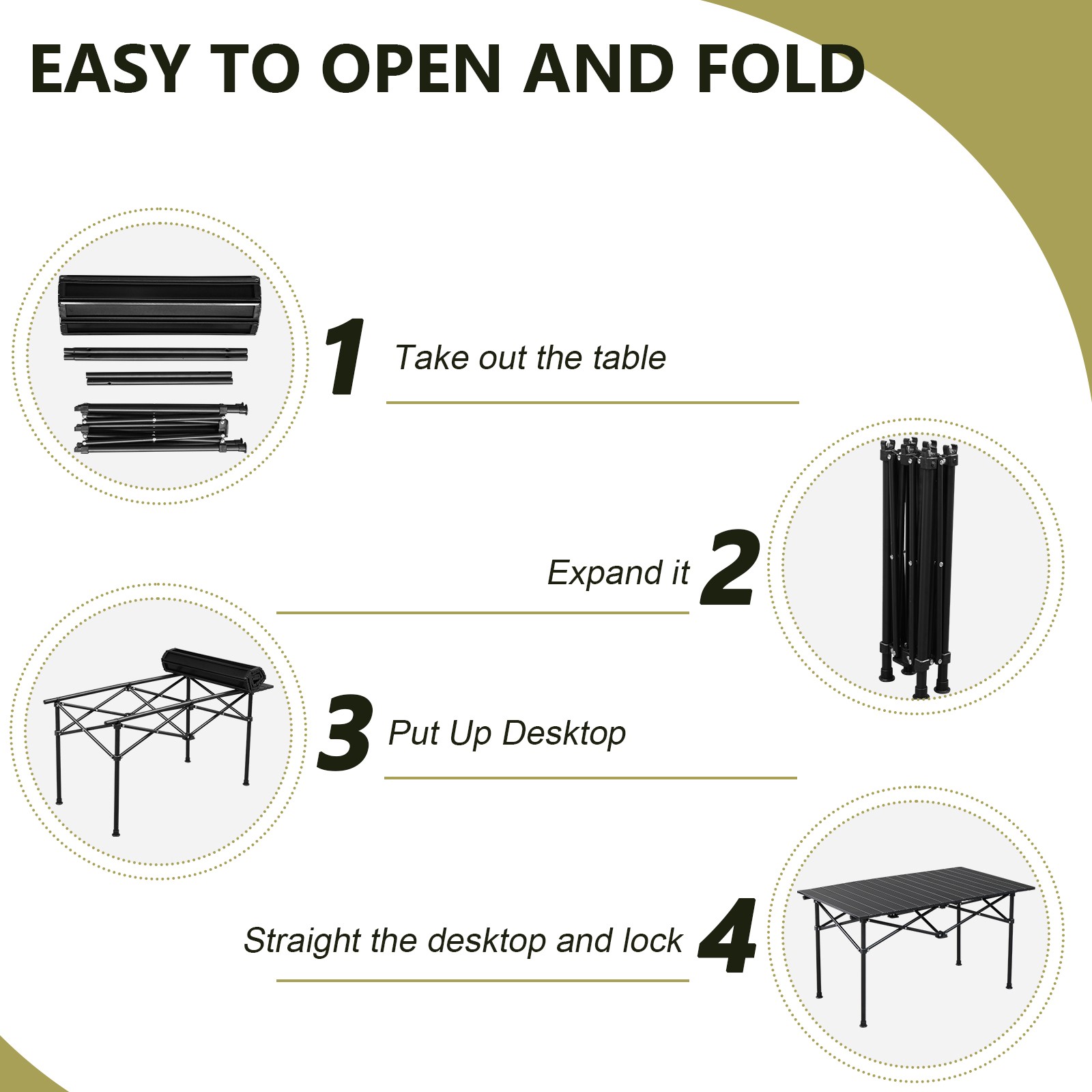 Portable Folding Camping Table,Table Outdoor Camp Table37x20 in, Black