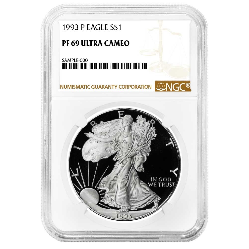 1993-P Proof $1 American Silver Eagle NGC PF69UC Brown Label