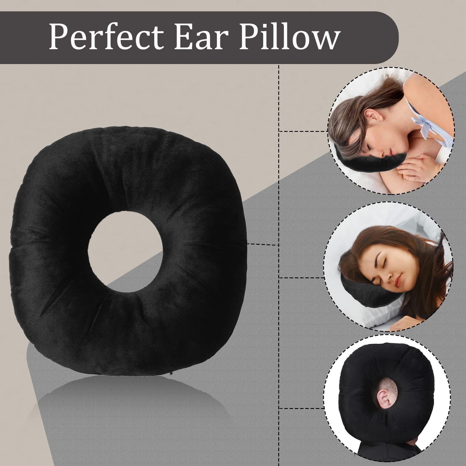 coceyese Ear Piercing Pillow for Side Sleepers with Hole, ALL, Black