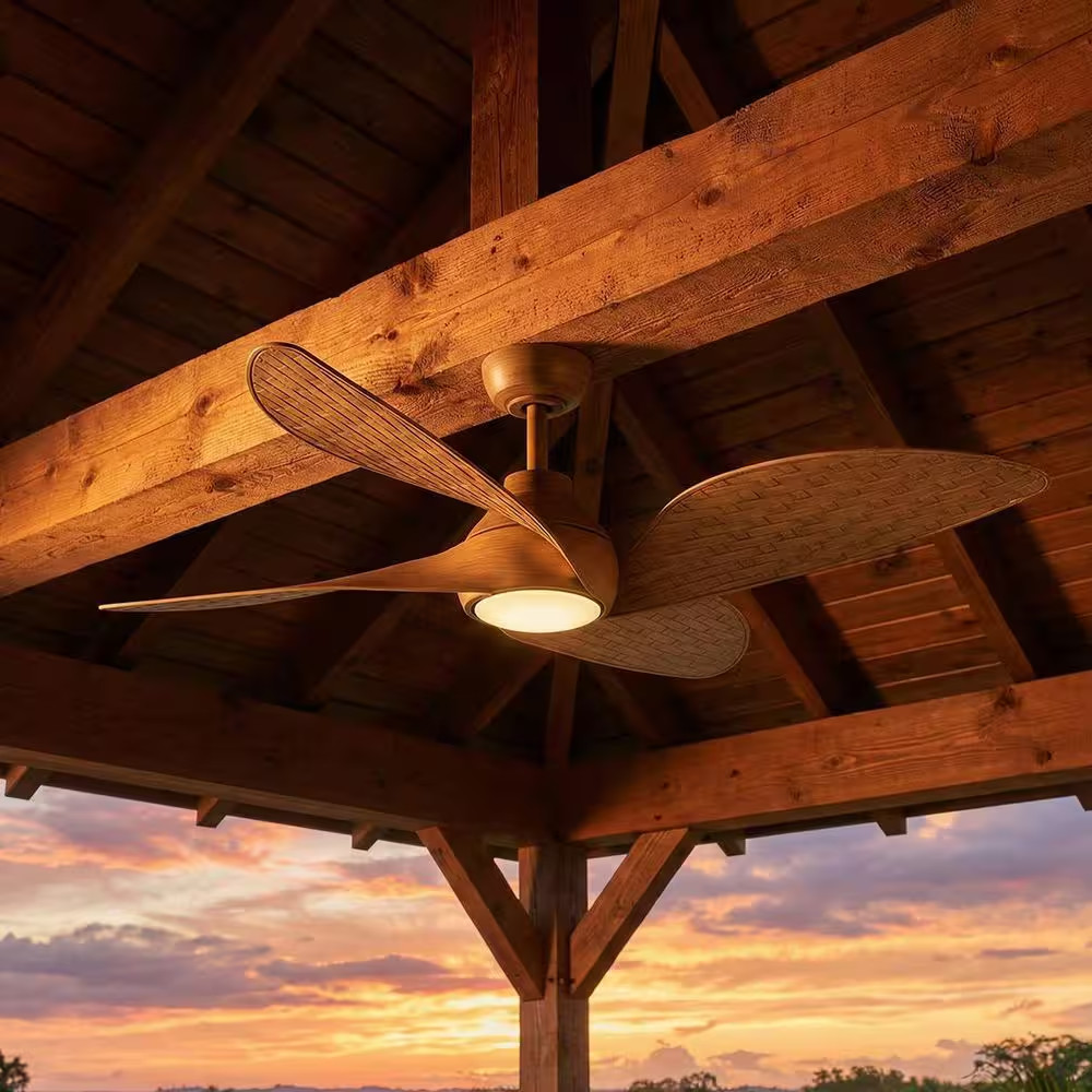 Fernbrooke 52 In. Indoor/Outdoor Brown Oak Ceiling Fan with Adjustable White Int