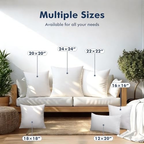 Pack of 2 12x20 Outdoor Pillow Inserts, Water 12x20 inch White （2 Pack）