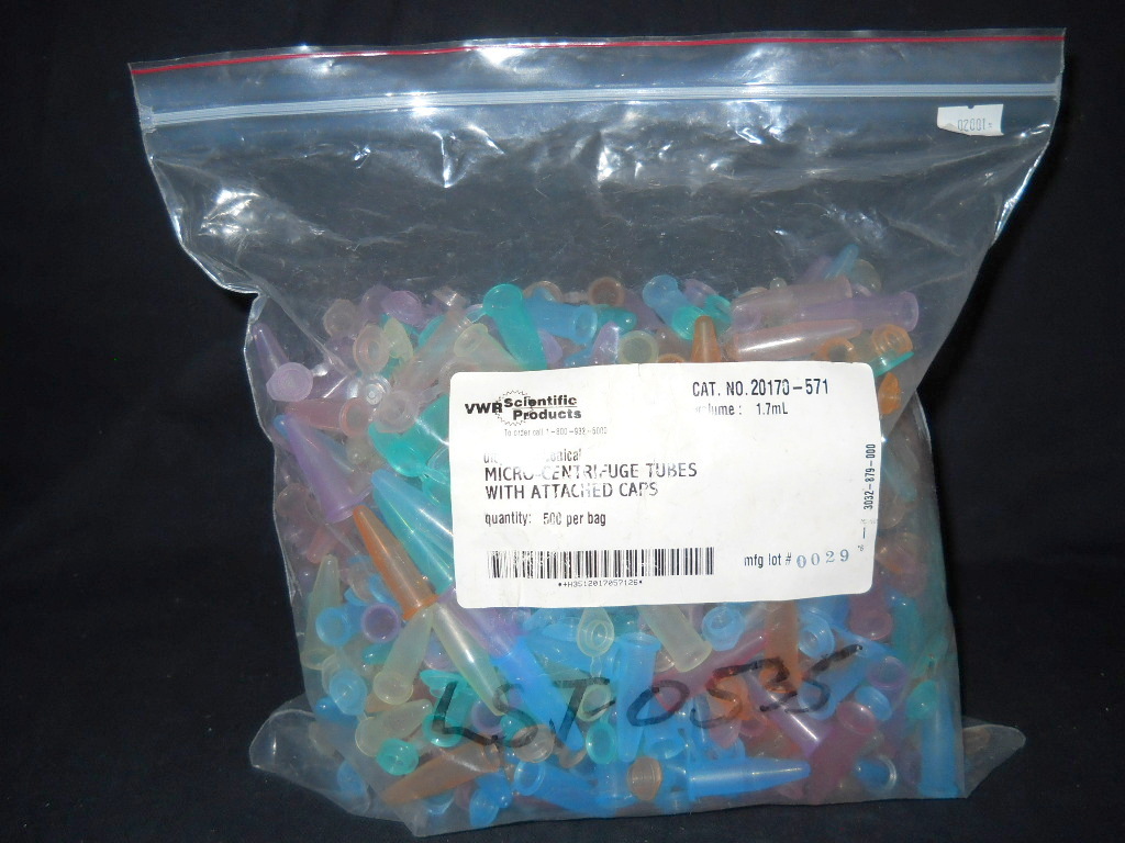 (450) VWR Non-Sterile Asst Colors 1.7mL Conical Tubes & Attached Caps, 20170-571