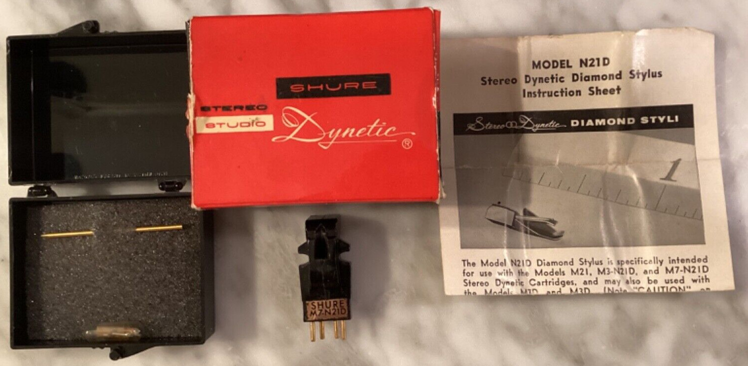 SHURE M7-N21D GOLD PLATE CARTRIDGE & NEW GENUINE SHURE N21D STYLUS IN CASE+BOX ,