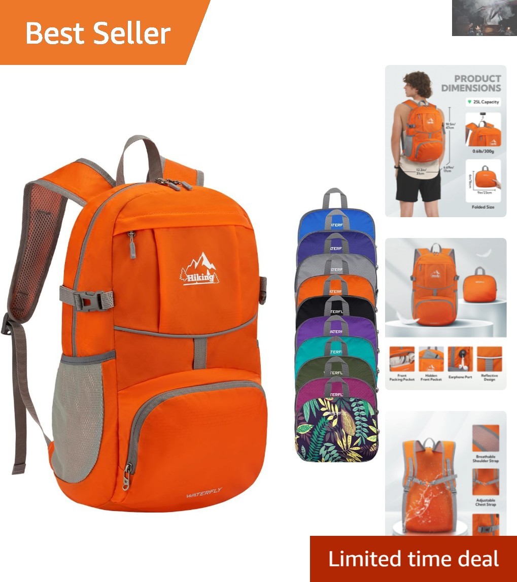 Lightweight Hiking Daypack - 25L Packable Backpack with Organizational Pockets