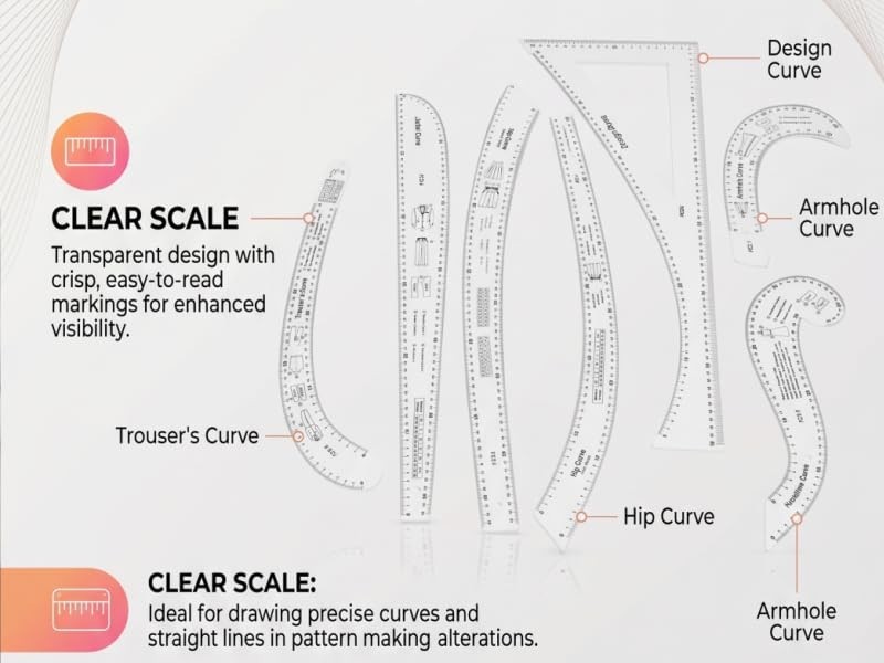 7-Piece Professional Sewing Ruler Set for Pattern Making