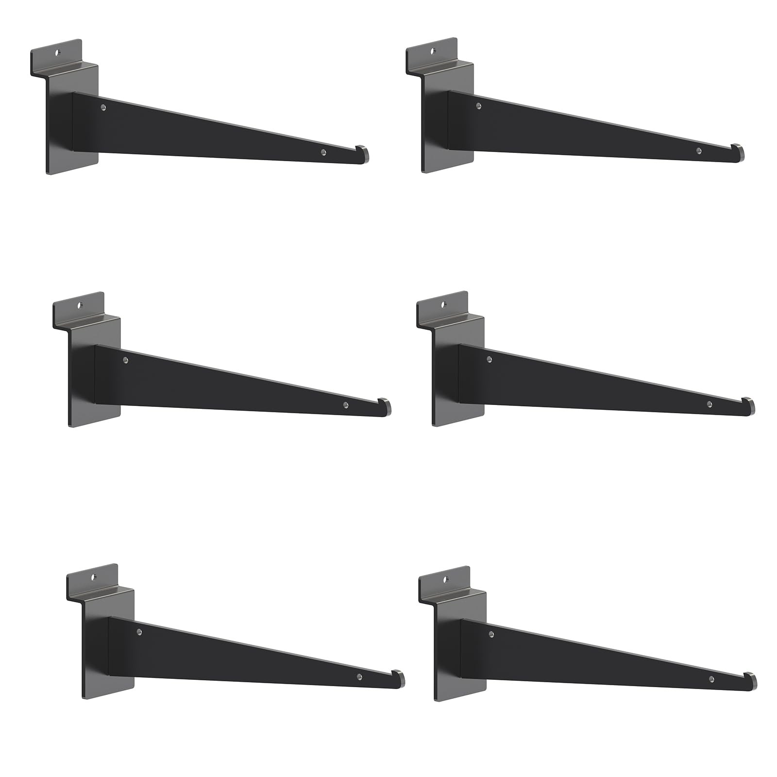 6 PCS Black Heavy Duty Slatwall Shelf Brackets 6.3 Inch Metal with Lip