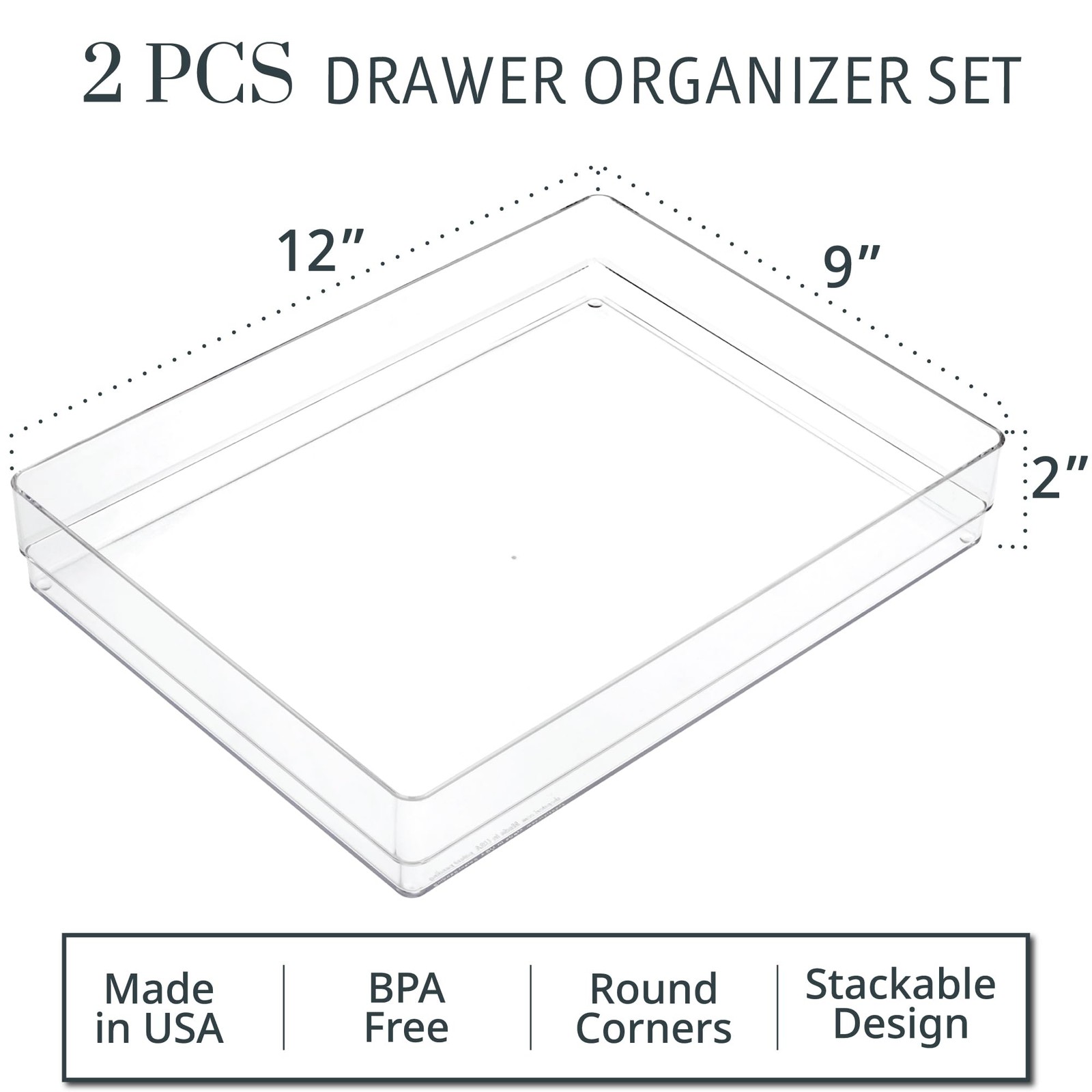 STORi SimpleSort 2-Piece Stackable Clear Drawer Organizer Set | 12" x 9" x 2"...