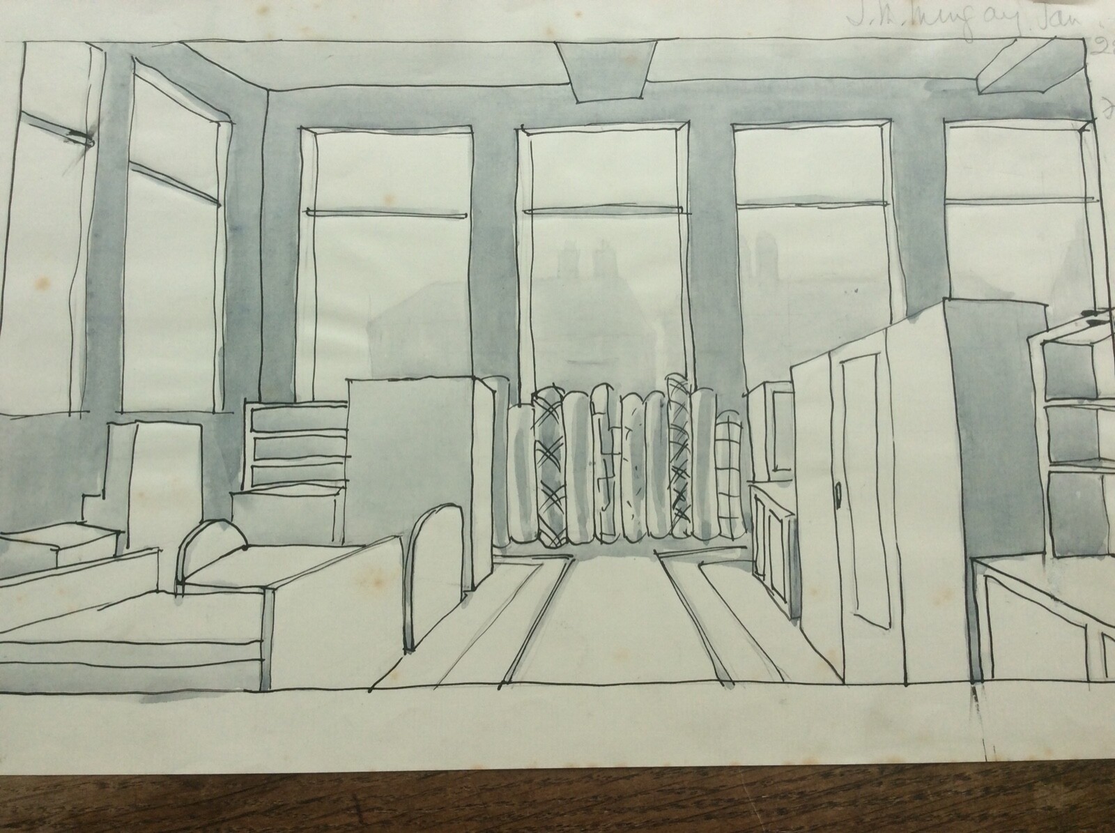 Signed Original Pen & Ink Drawing Lillian Mingay 1937 Bridlington Furniture Shop