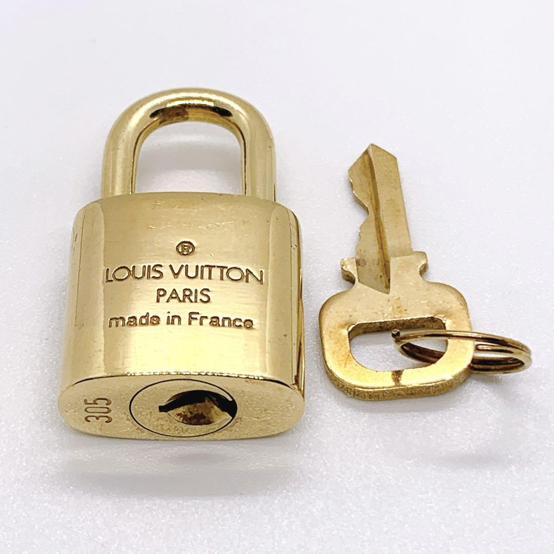 LOUIS VUITTON PadLock Lock & Key Brass Gold Authentic Number random Japan Used