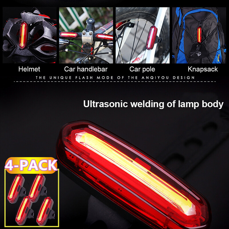 4 PCS 6 Modes USB Rechargeable Rear Warning Light LED Bicycle Cycling Tail Light