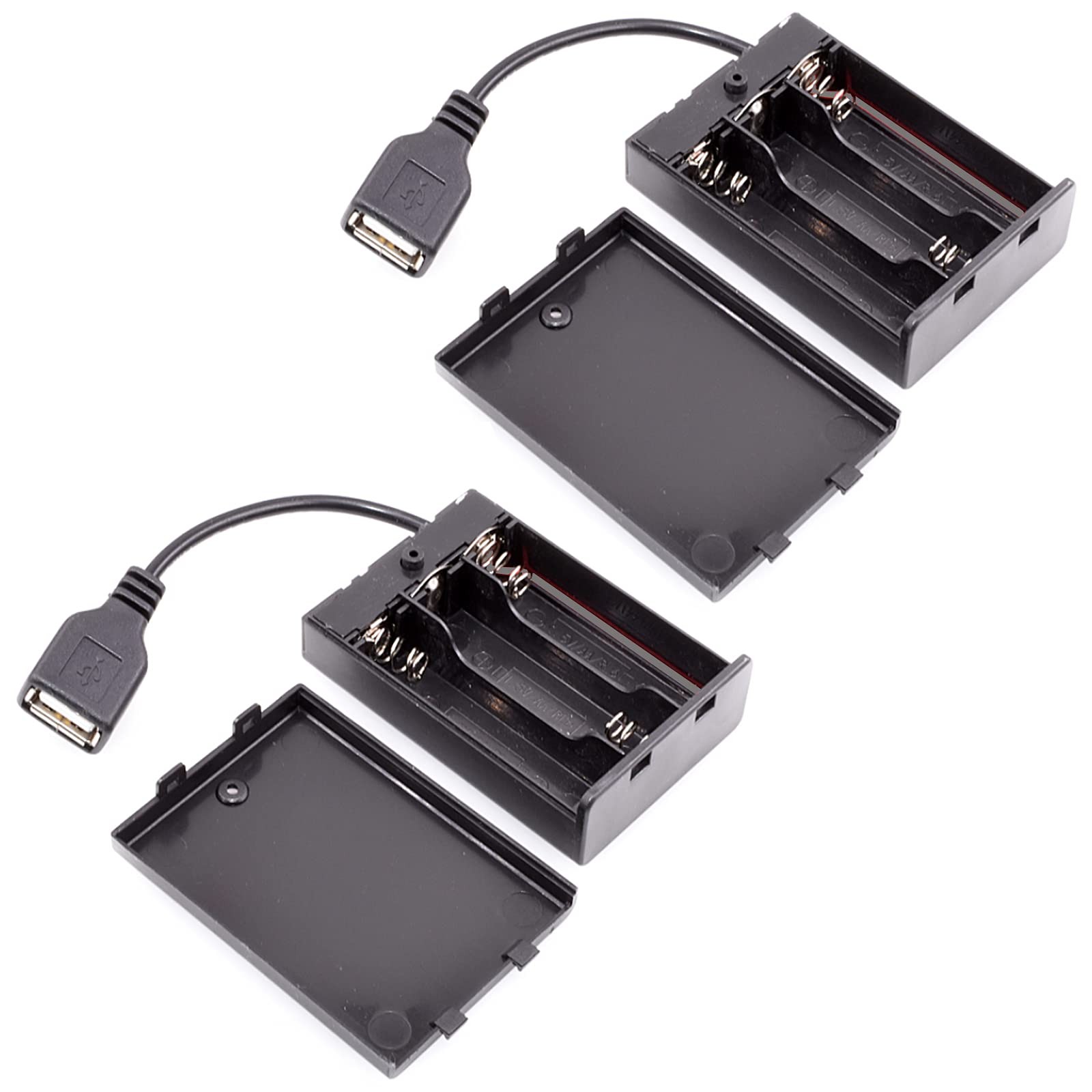 2-Pack of 3 AA Battery Holders with USB Cable & Easy Install for Safe Powering