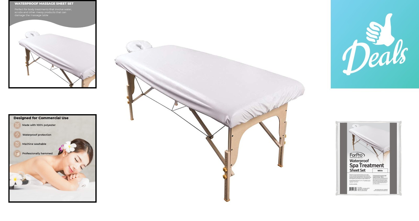 Spa Treatment Water-Resistant Massage Table Cover - Includes Fitted Sheet, White