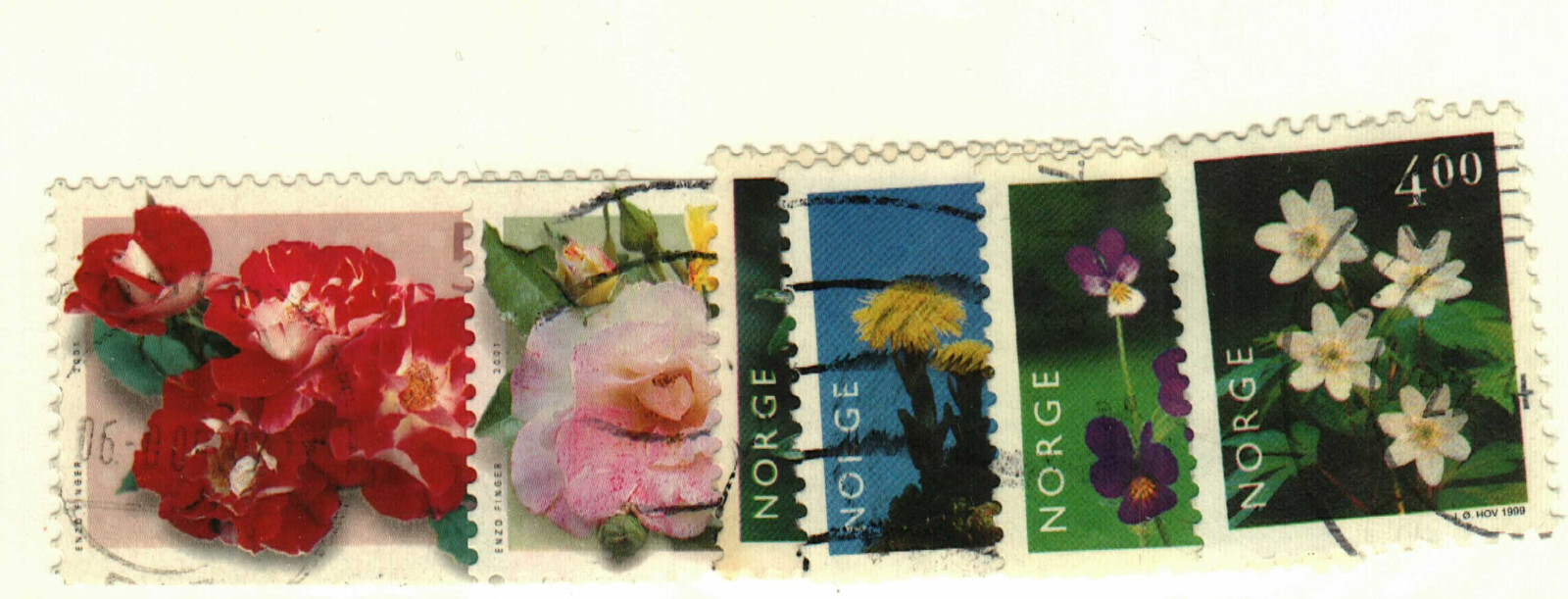 Norway #1148-9, 1183, 1211, 1272, 1303 used flowers