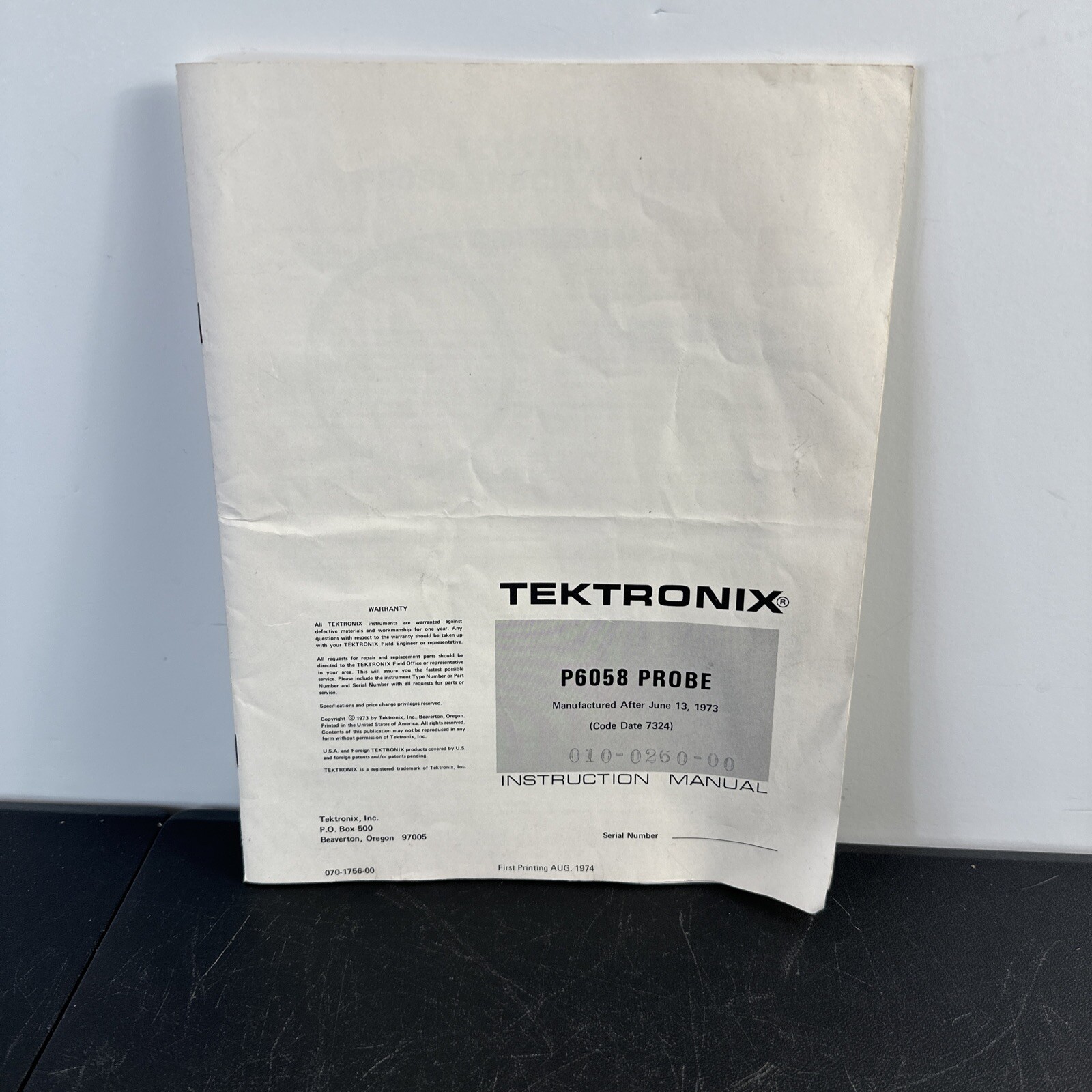 Tektronix 070-1756-00 P6058 Probe Instruction Manual