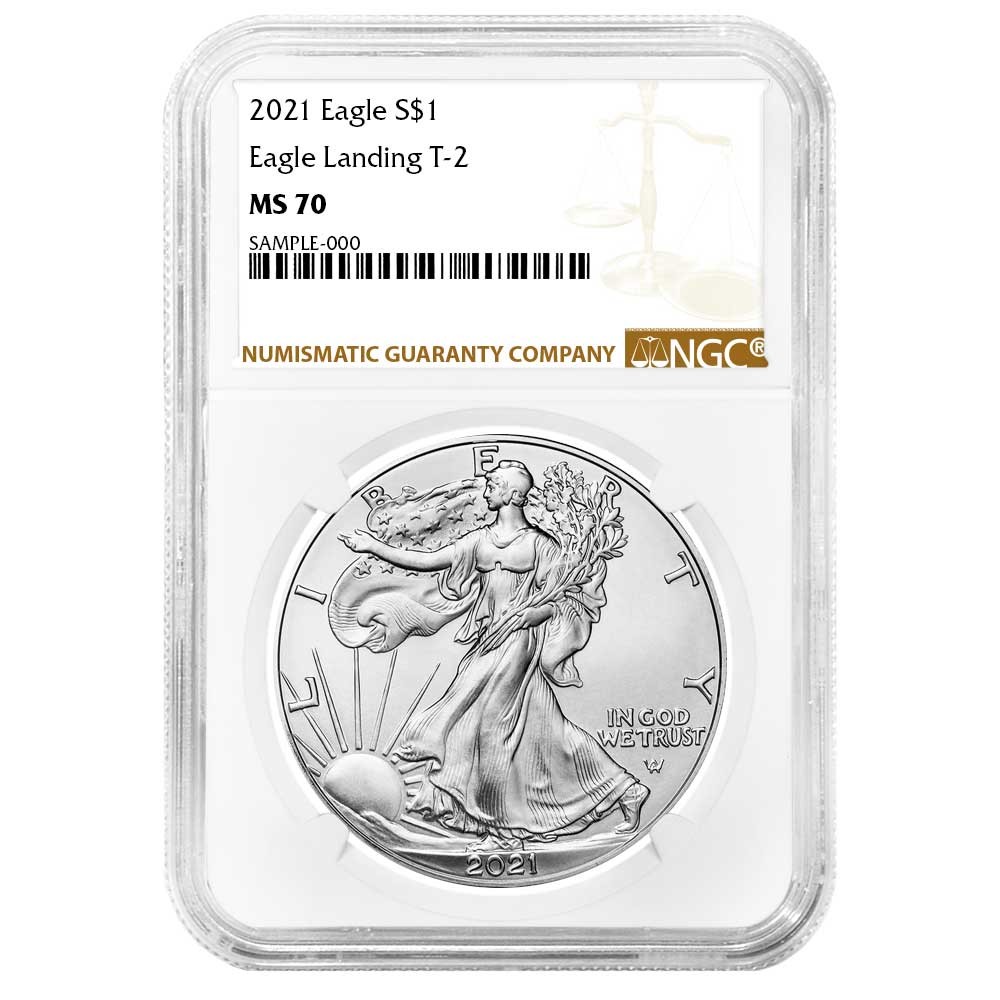 2021 $1 1-oz T2 American Silver Eagle NGC MS70 Brown Label