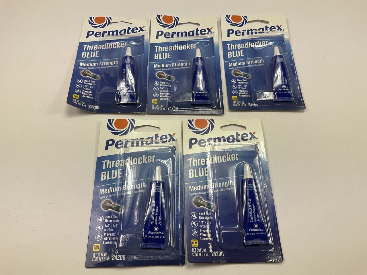 (5) Permatex 24200 Blue Medium Strength Threadlocker 6ml Tubes