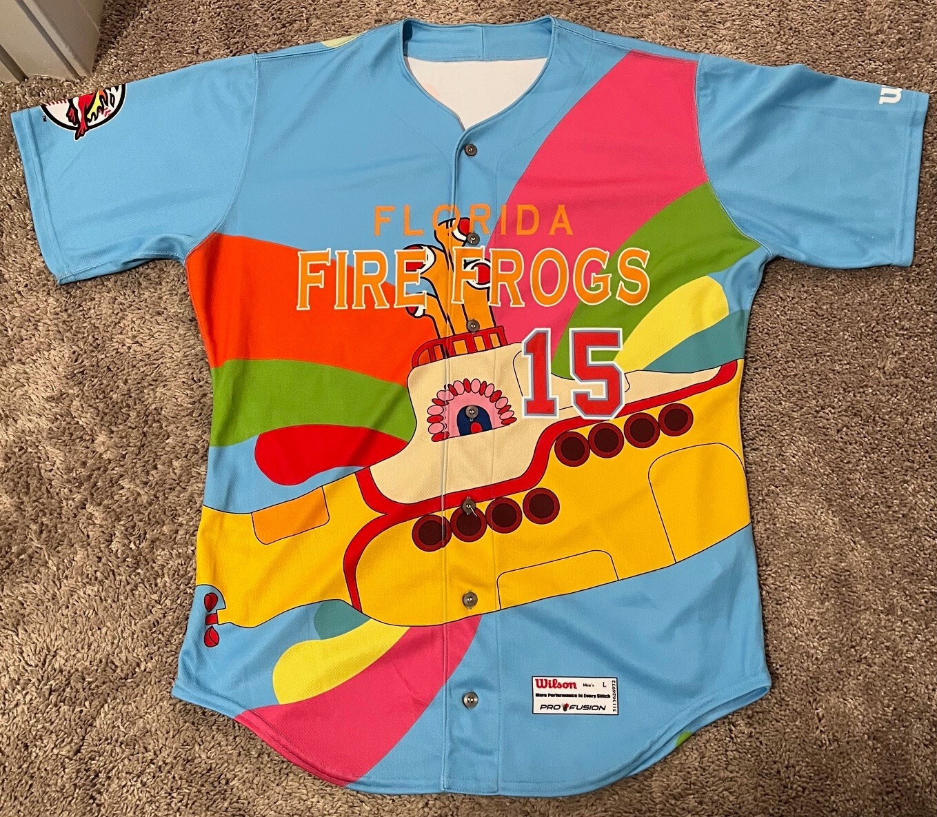 Florida Fire Frogs (Braves High-A) #15 Yellow Submarine Theme Jersey 7/14/2018
