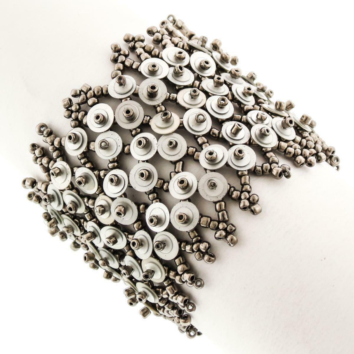 Handmade Bracelet GLASS BEADS Sequins PEWTER Tone Bohemian 7 Inches Adjustable
