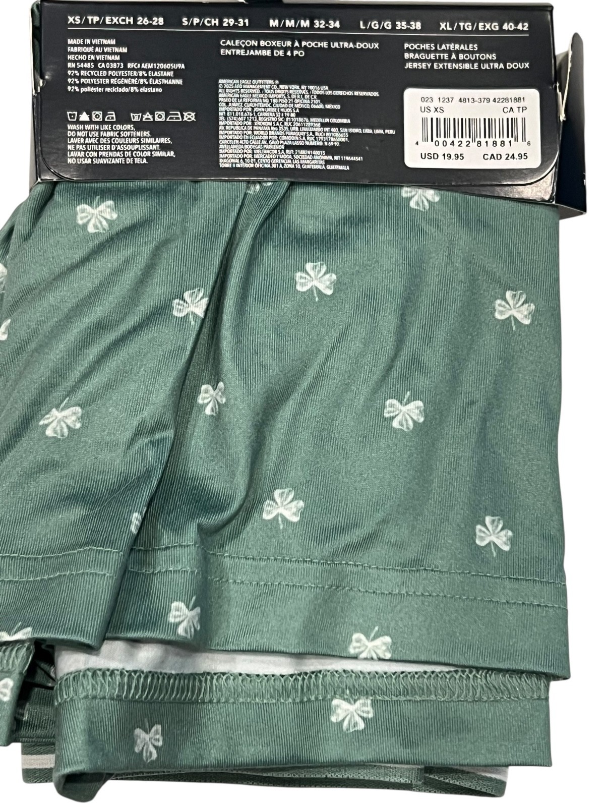 NWT AMERICAN EAGLE 4" Ultra Soft Pocket Boxer Sz XS-S-L-XL Green Shamrocks #27