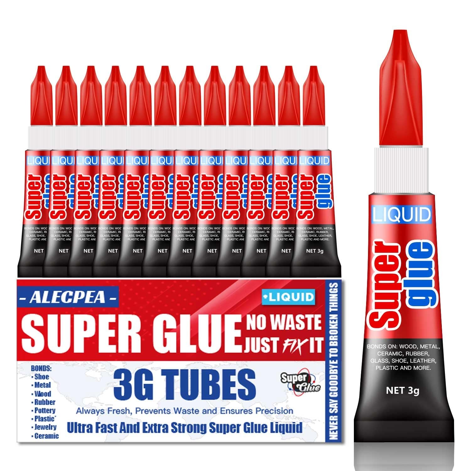 3 Gram (Pack of 12) Single Use Super Glue Liquid, Pack 12, 12