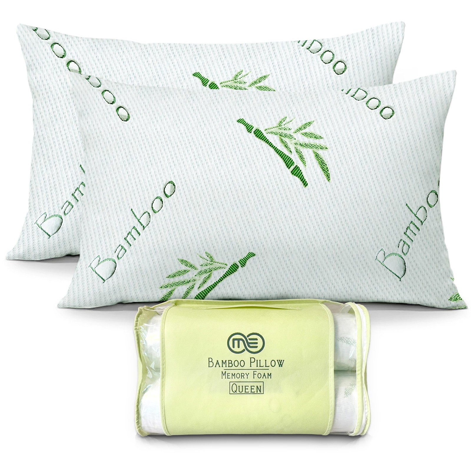 OMEO 2 Pack Queen Size Rayon Derived from Bamboo Pillow for Sleeping Shredded...