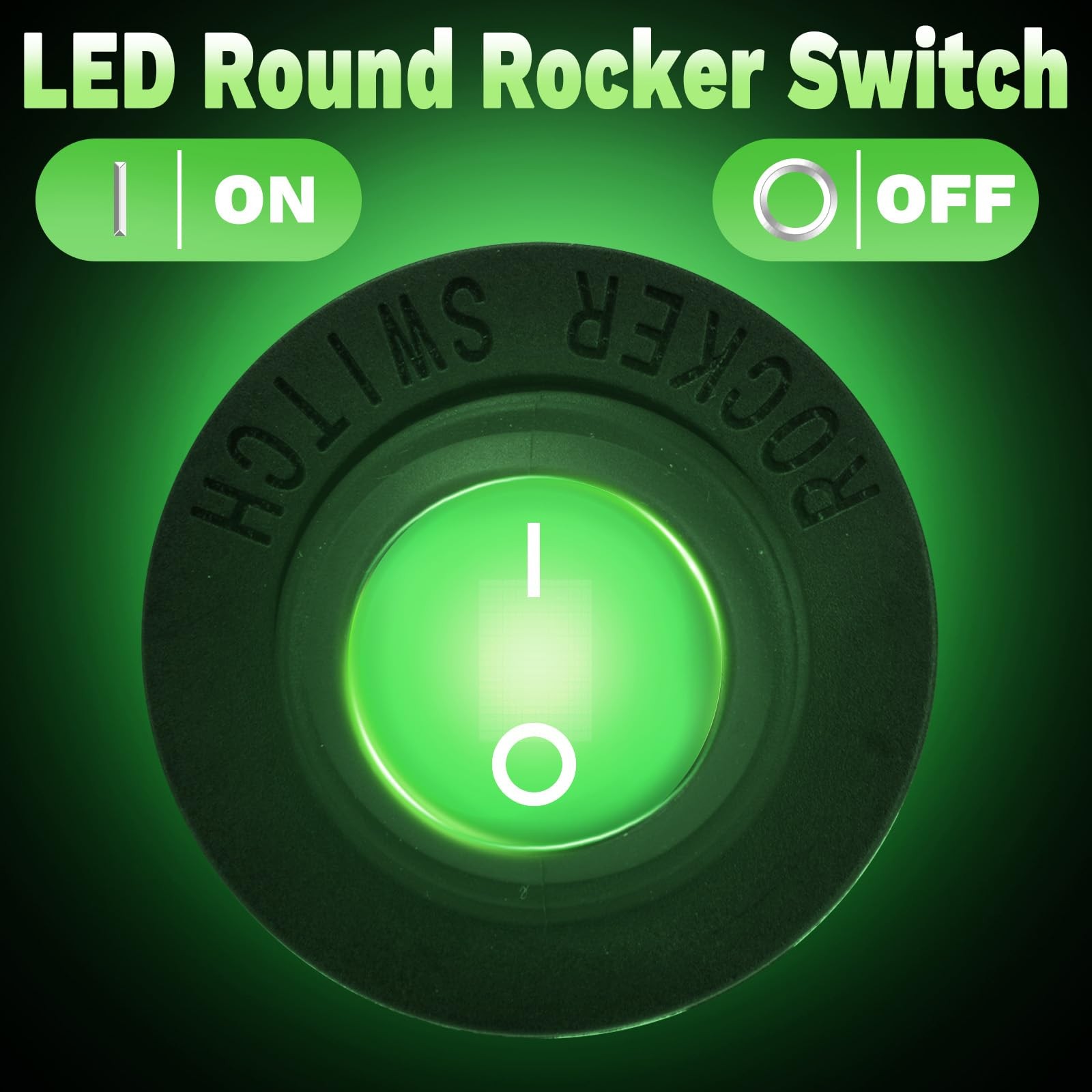 Round Rocker Switch, Toggle Switch 12V, Waterproof Lighted LED On/Off Green-1