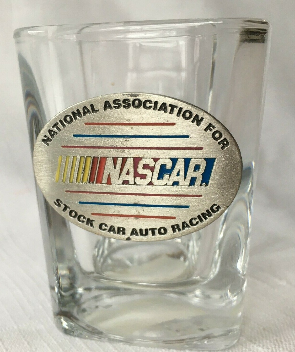 NASCAR Shot Glass Pewter Emblem Square Heavy NEW w/Tag - READ